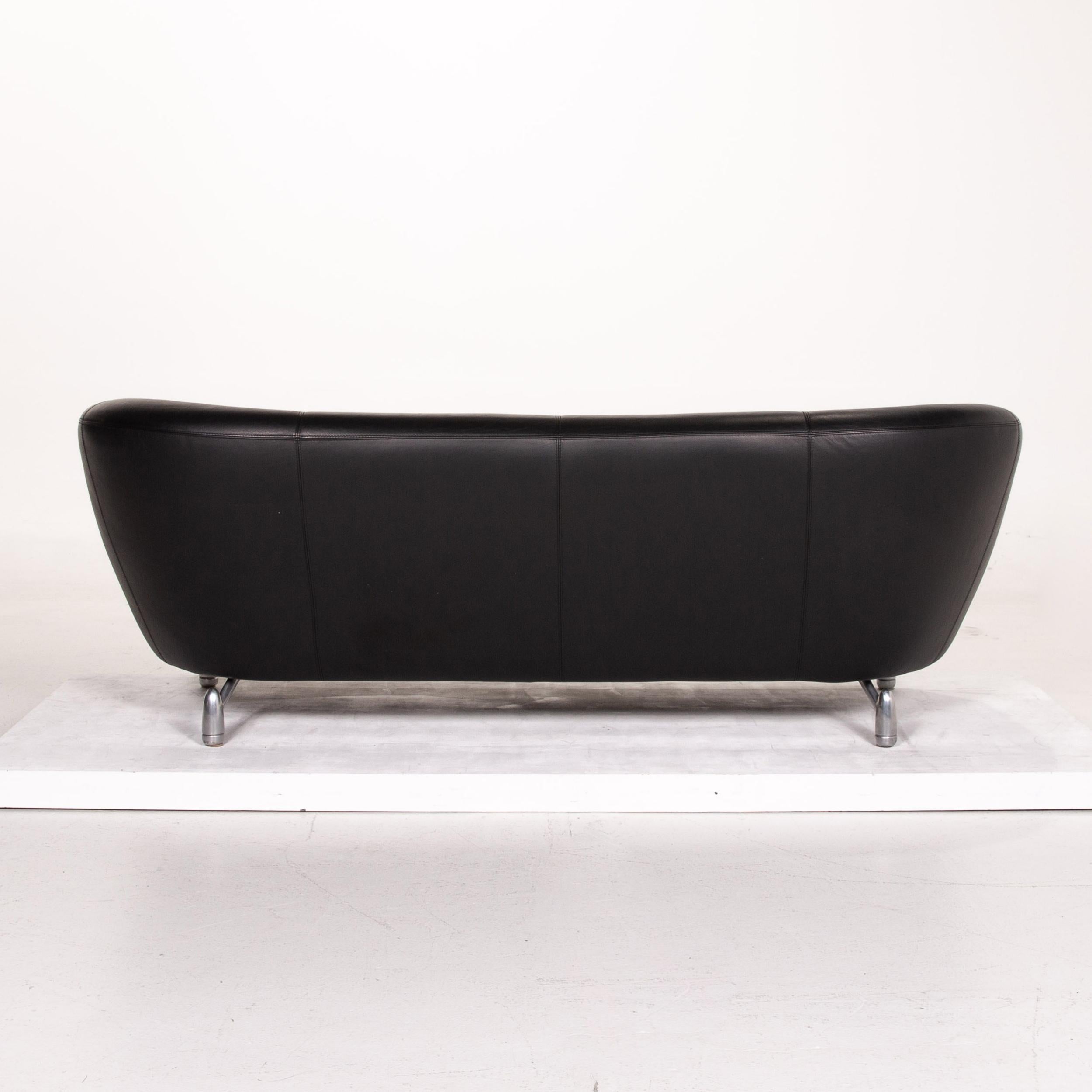 Leolux Pupilla Leather Sofa Black Three-Seat Couch For Sale 4
