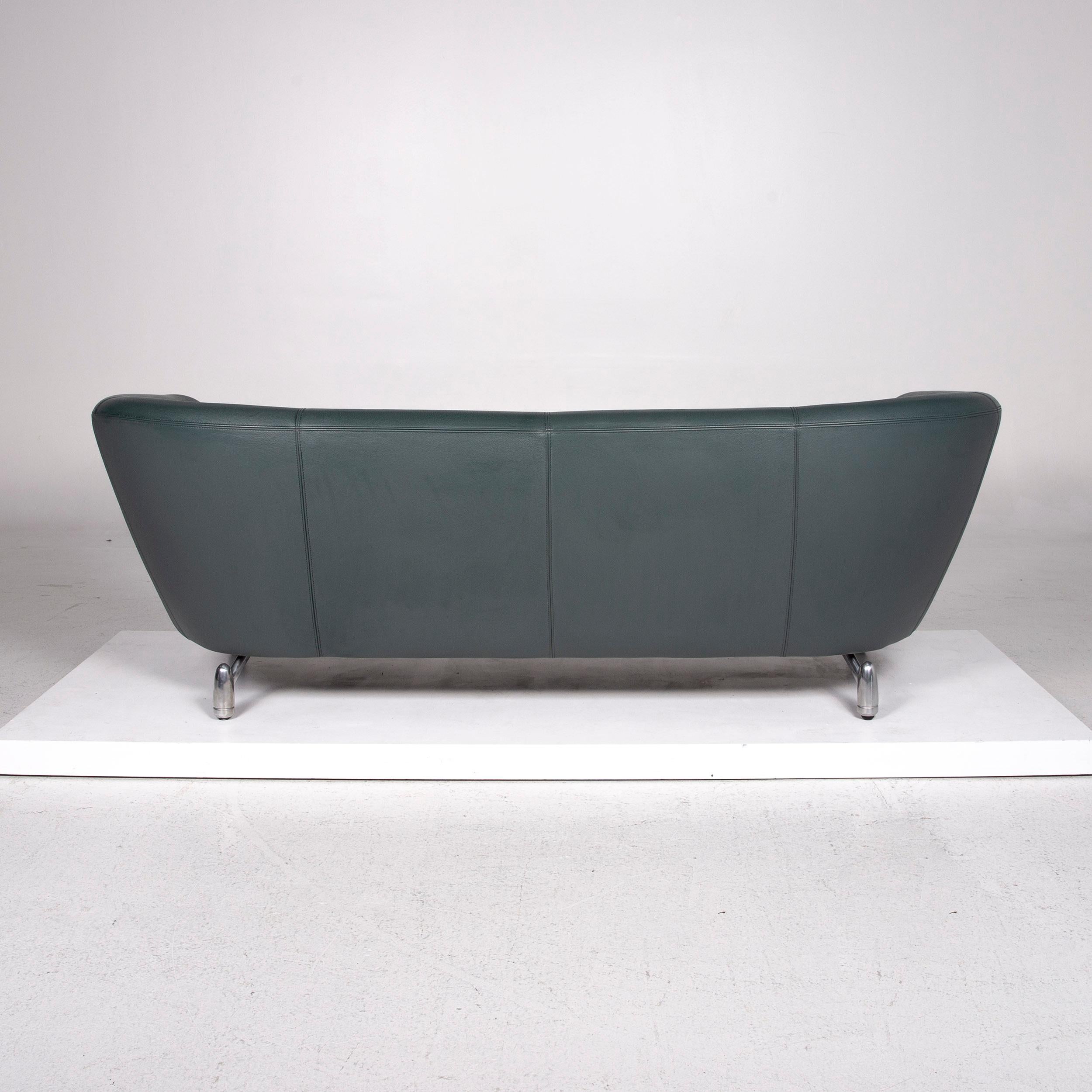 Contemporary Leolux Pupilla Leather Sofa Green Three-Seat Couch