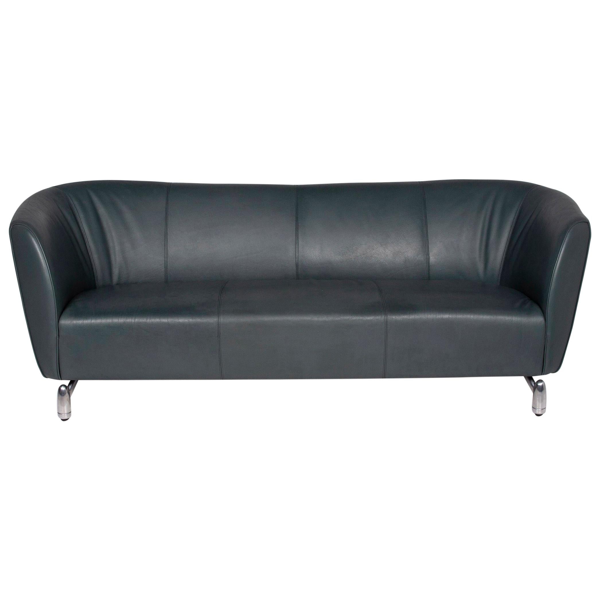 Leolux Pupilla Leather Sofa Green Three-Seat Couch