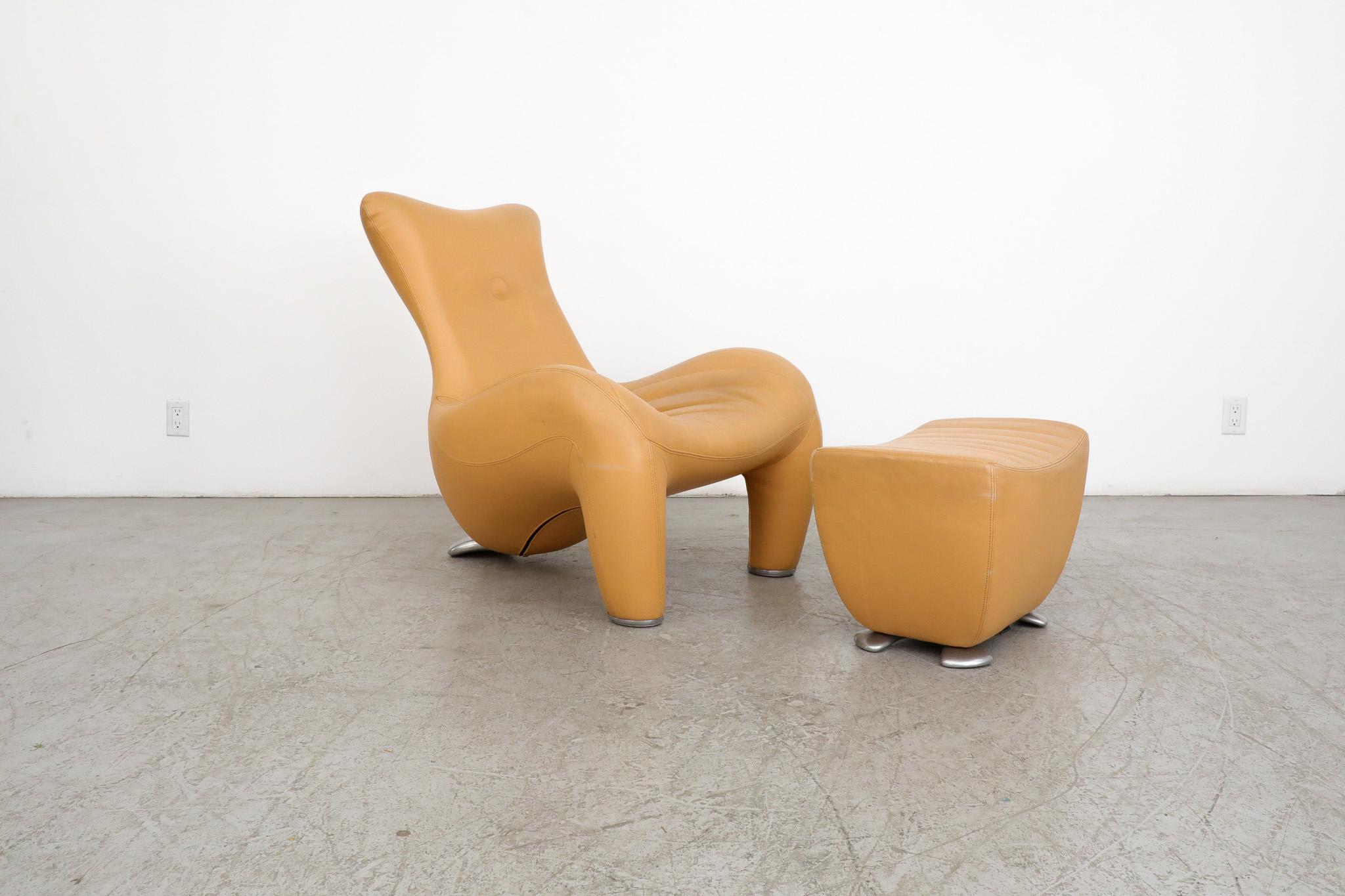 Mid-Century Modern Leolux Sand Leather Balou Lounge Chair with Ottoman