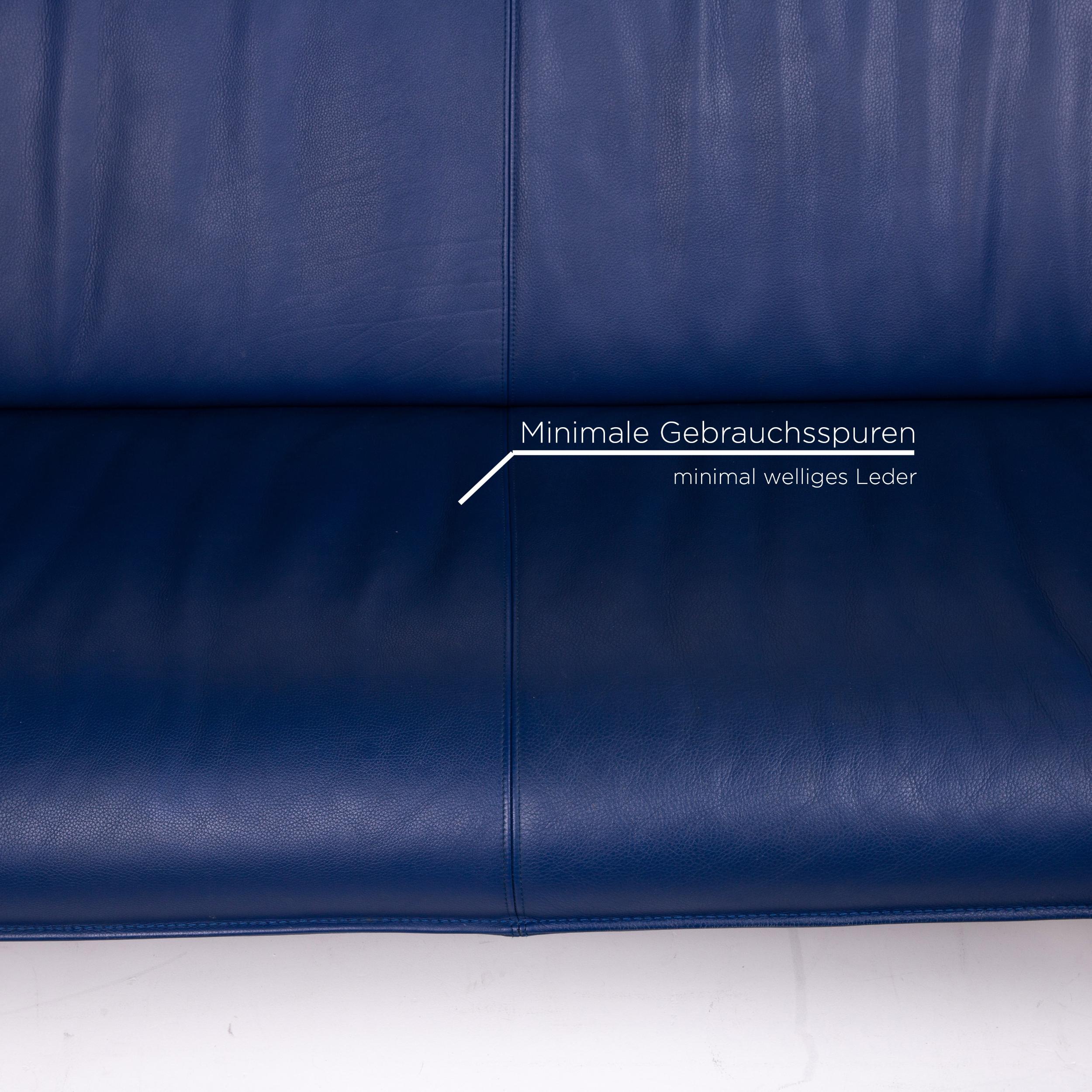 Leolux Tango Leather Sofa Blue Dark Blue Three-Seat Function Couch In Good Condition For Sale In Cologne, DE