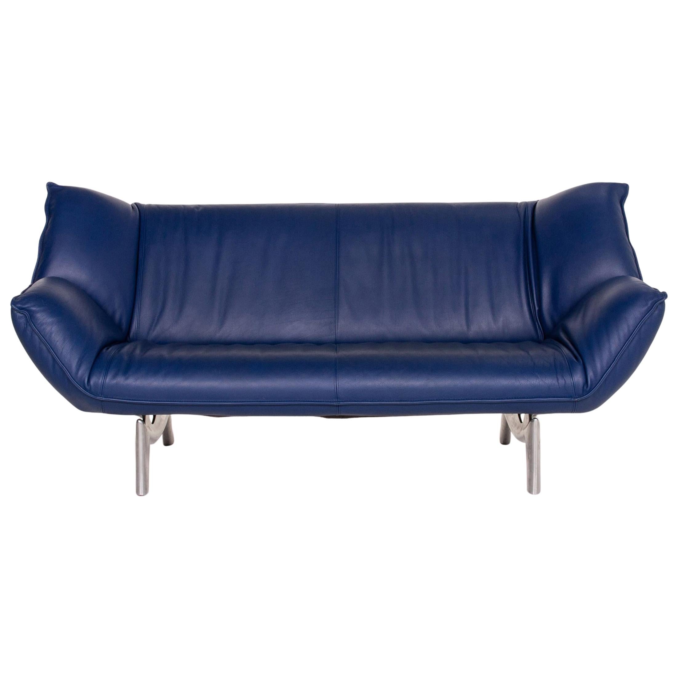 Leolux Tango Leather Sofa Blue Dark Blue Three-Seat Function Couch For Sale