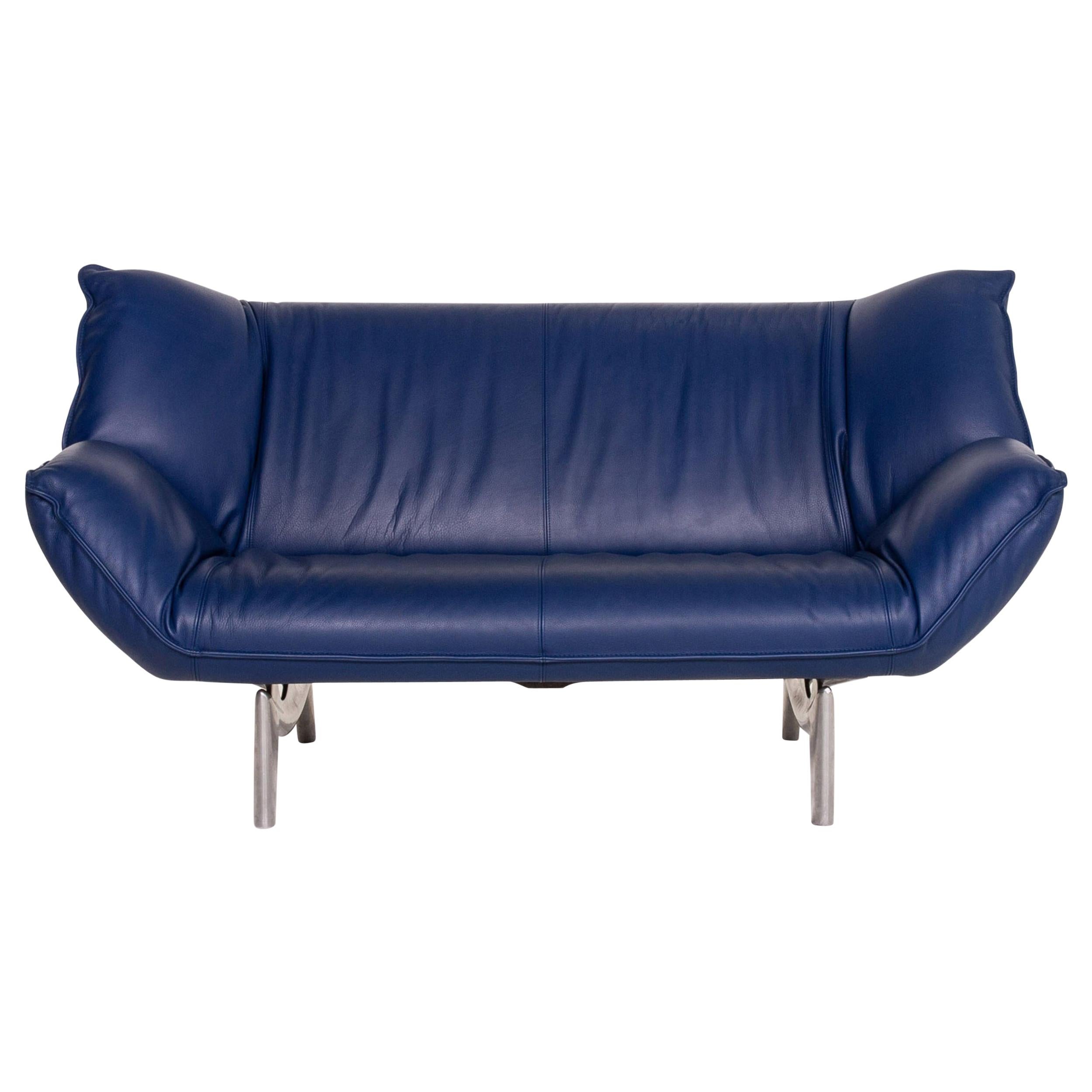 Leolux Tango Leather Sofa Blue Dark Blue Two-Seat Function Couch For Sale