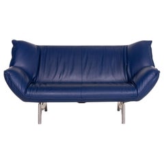 Leolux Tango Leather Sofa Blue Dark Blue Two-Seat Function Couch