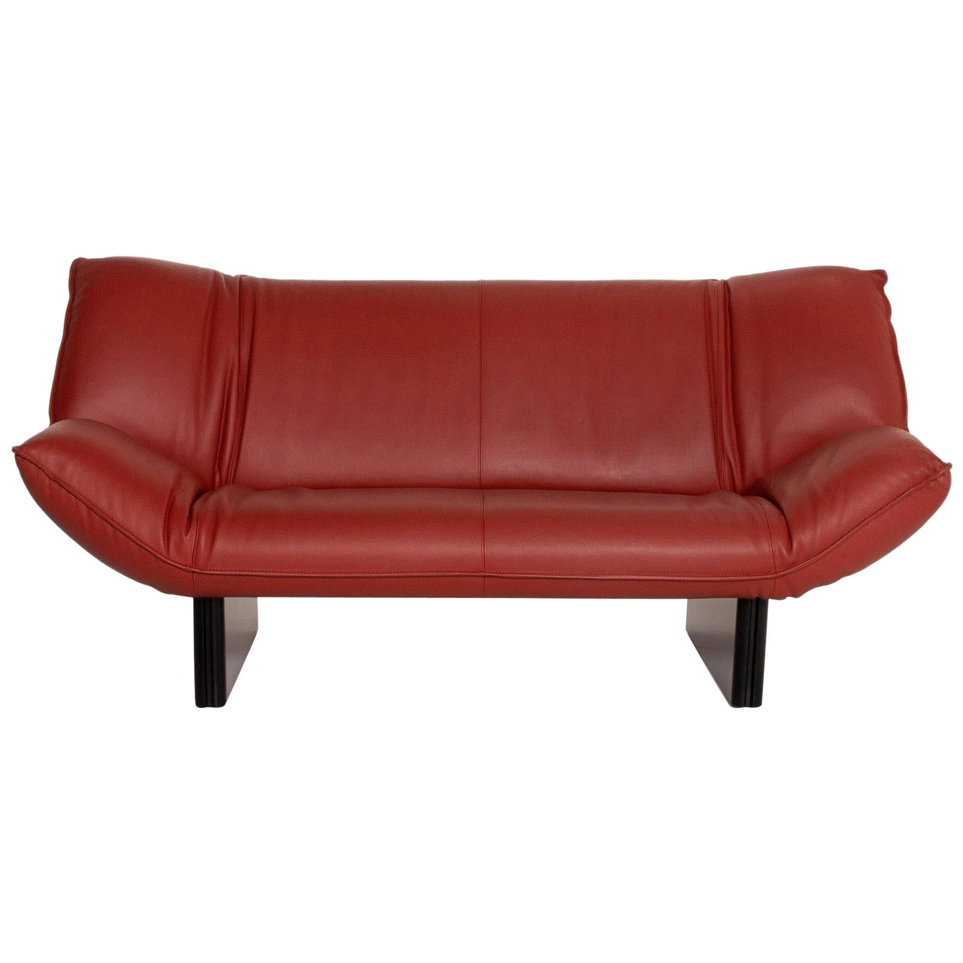 Leolux Tango Leather Sofa Dark Red Three-Seat For Sale