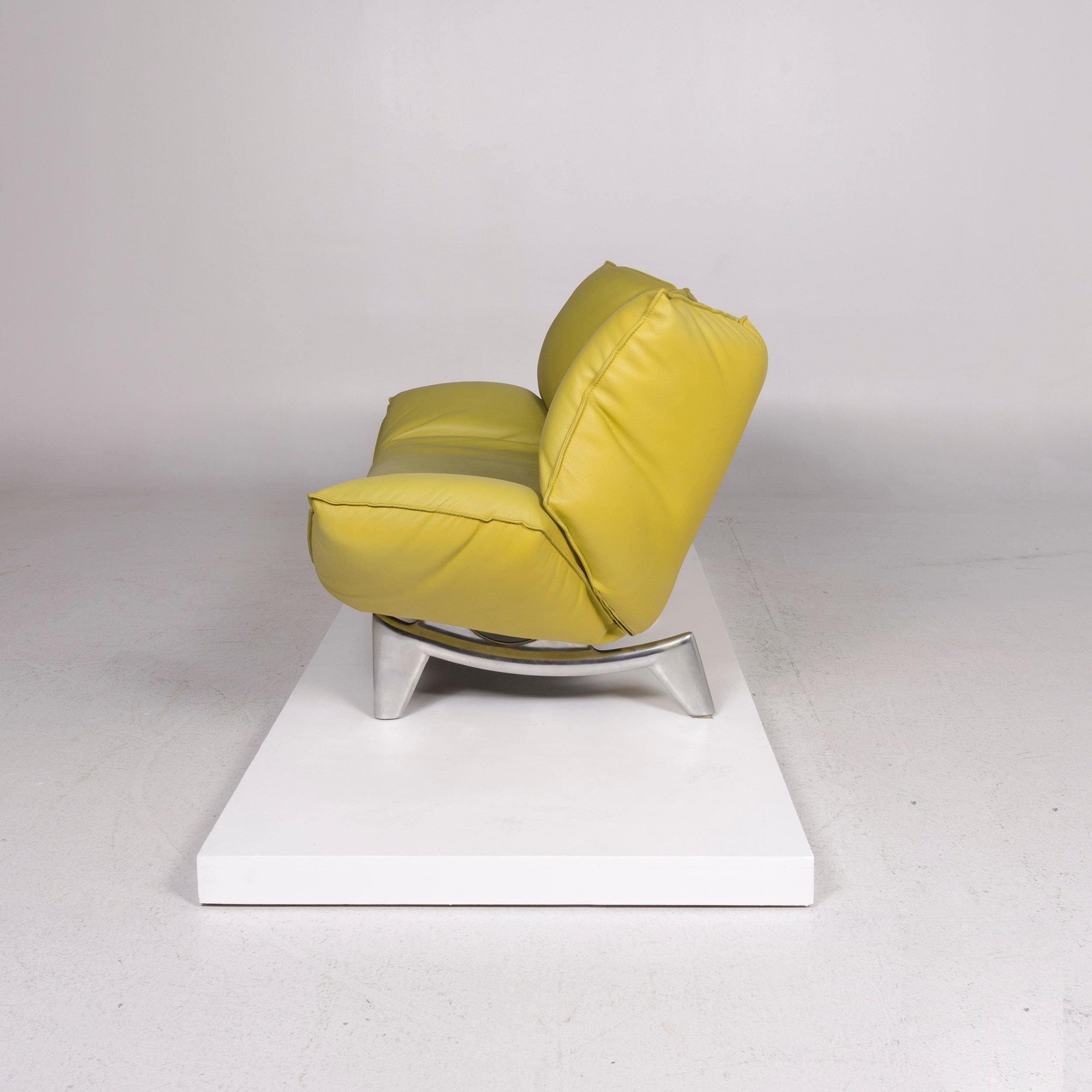 Leolux Tango Leather Sofa Green Lime Green Three-Seat Function Couch 1
