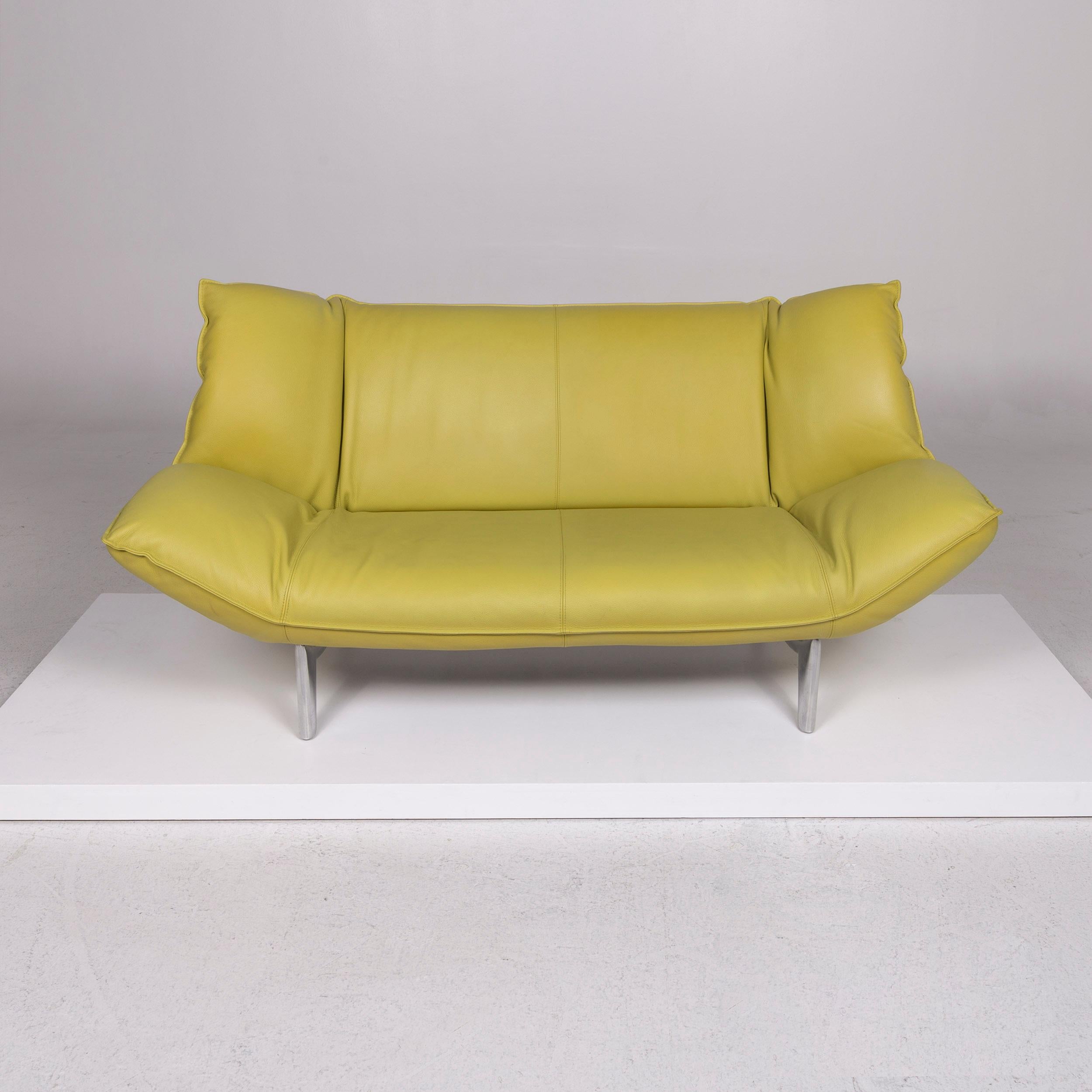 Dutch Leolux Tango Leather Sofa Green Lime Green Three-Seat Function Couch