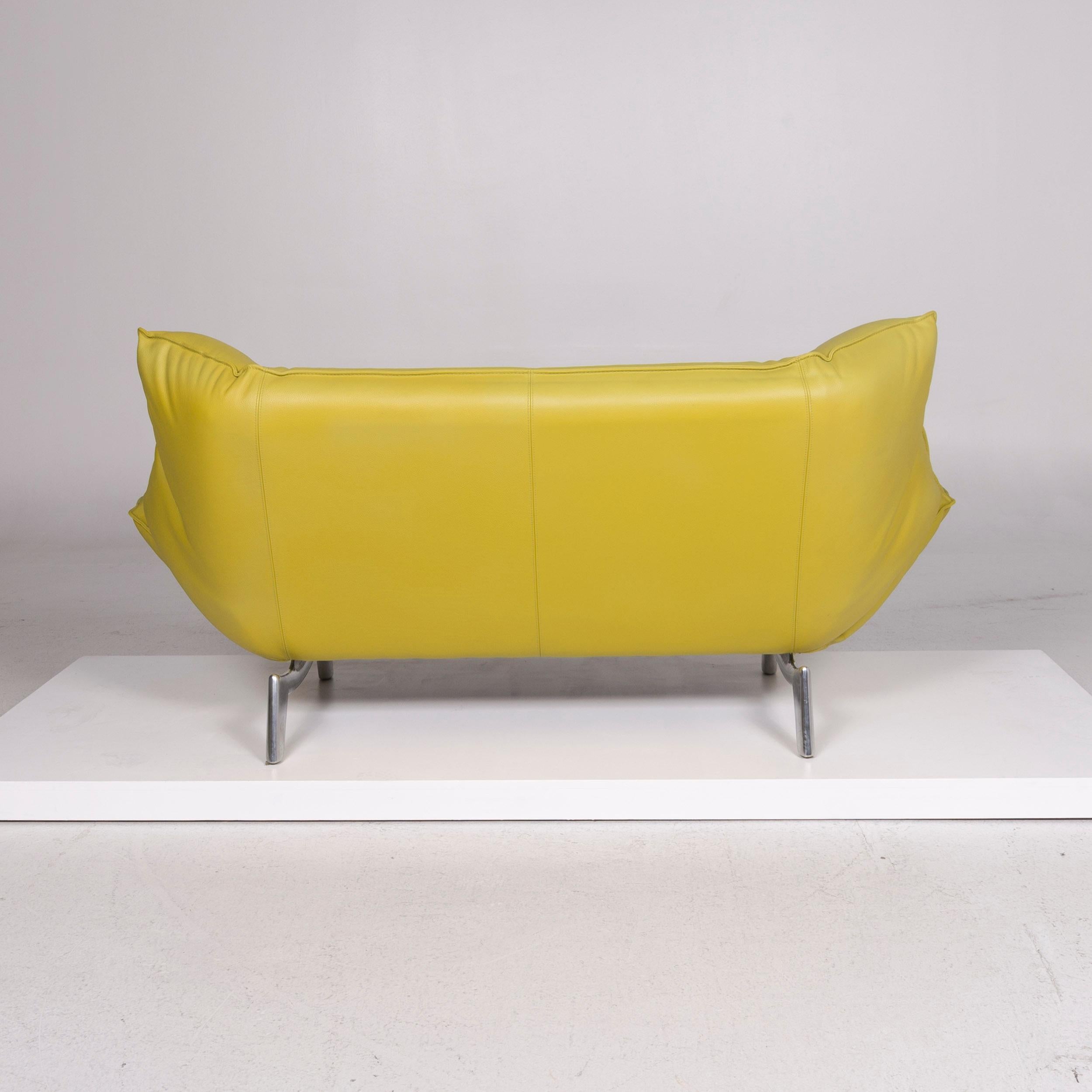 Contemporary Leolux Tango Leather Sofa Green Lime Green Three-Seat Function Couch