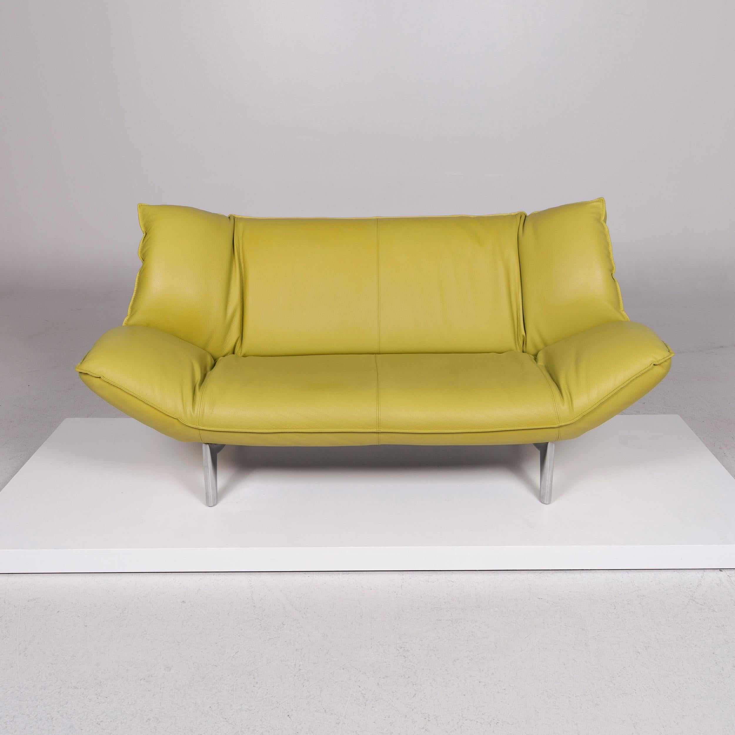 Dutch Leolux Tango Leather Sofa Green Lime Green Two-Seat Function Couch