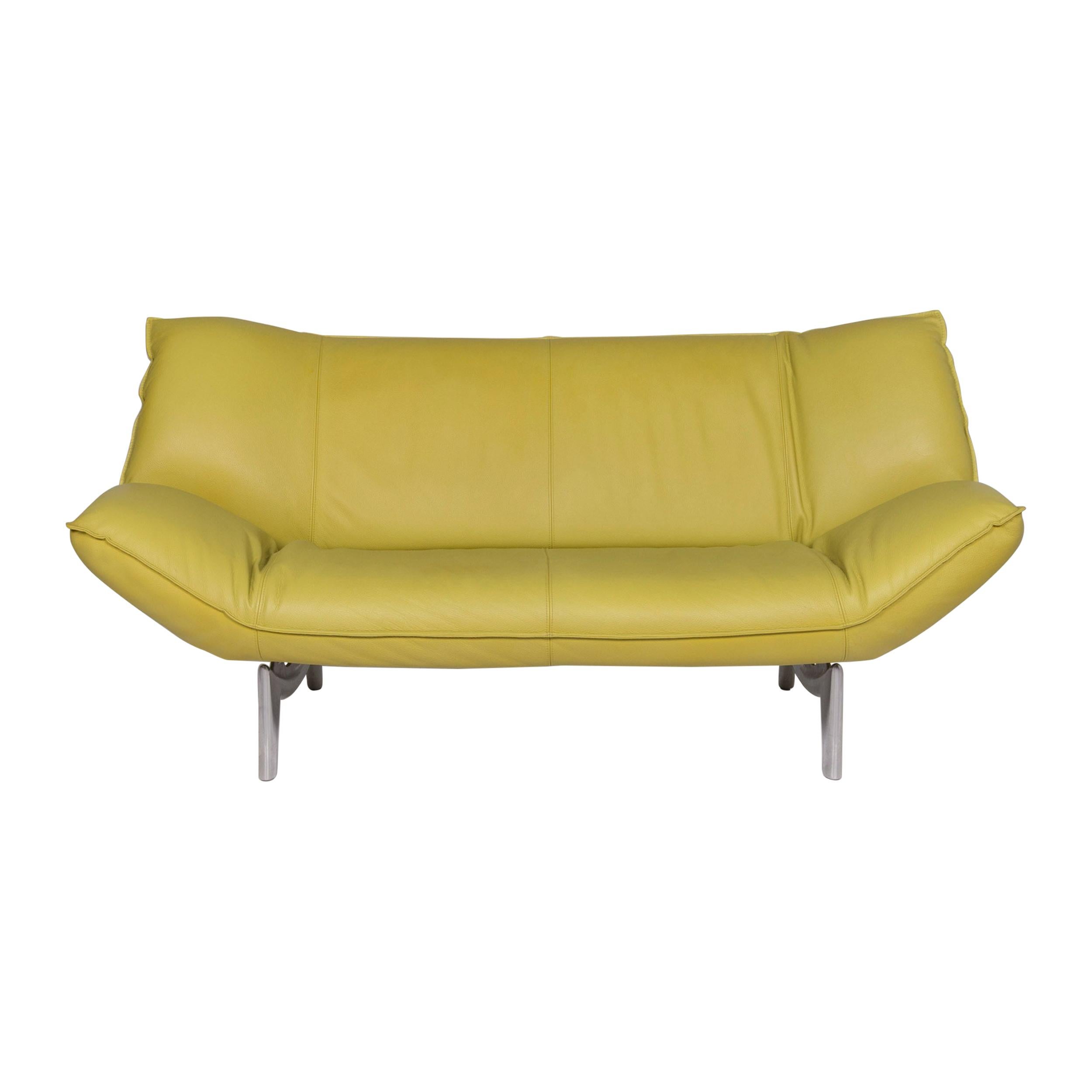 Leolux Tango Leather Sofa Green Lime Green Two-Seat Function Couch