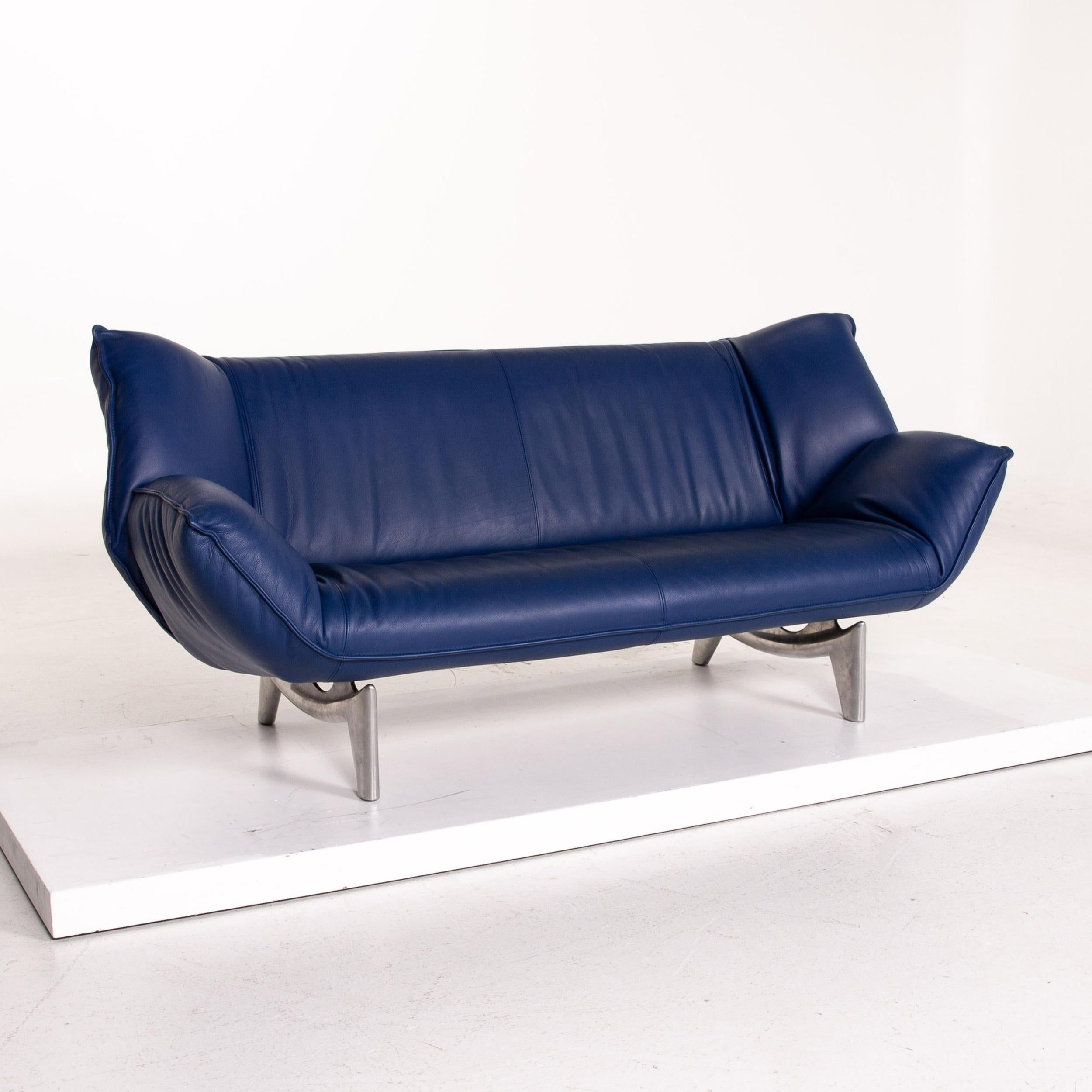 Leolux Tango Leather Sofa Set Blue Dark Blue 1 Three-Seat 1 Two-Seat For Sale 5