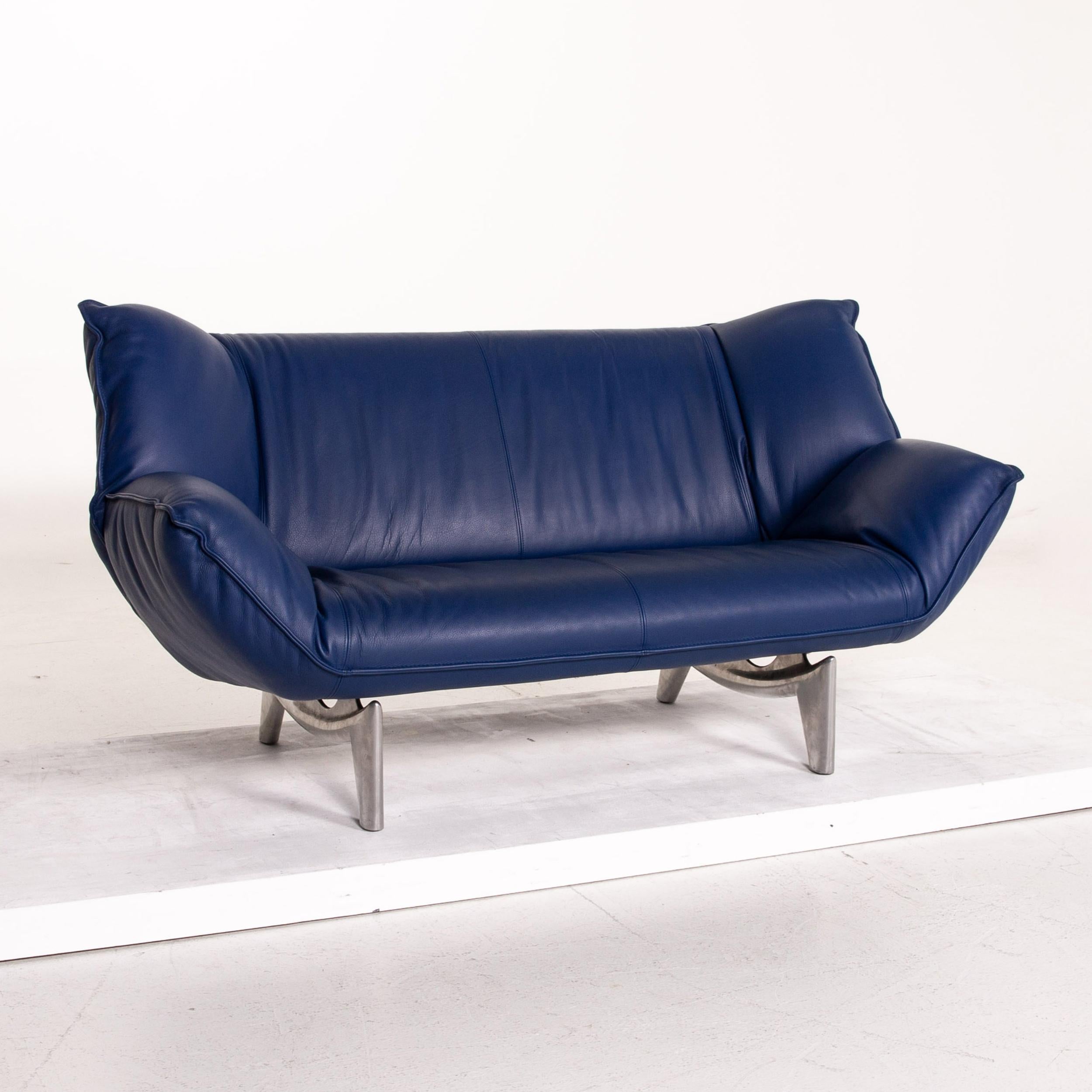 Leolux Tango Leather Sofa Set Blue Dark Blue 1 Three-Seat 1 Two-Seat For Sale 6