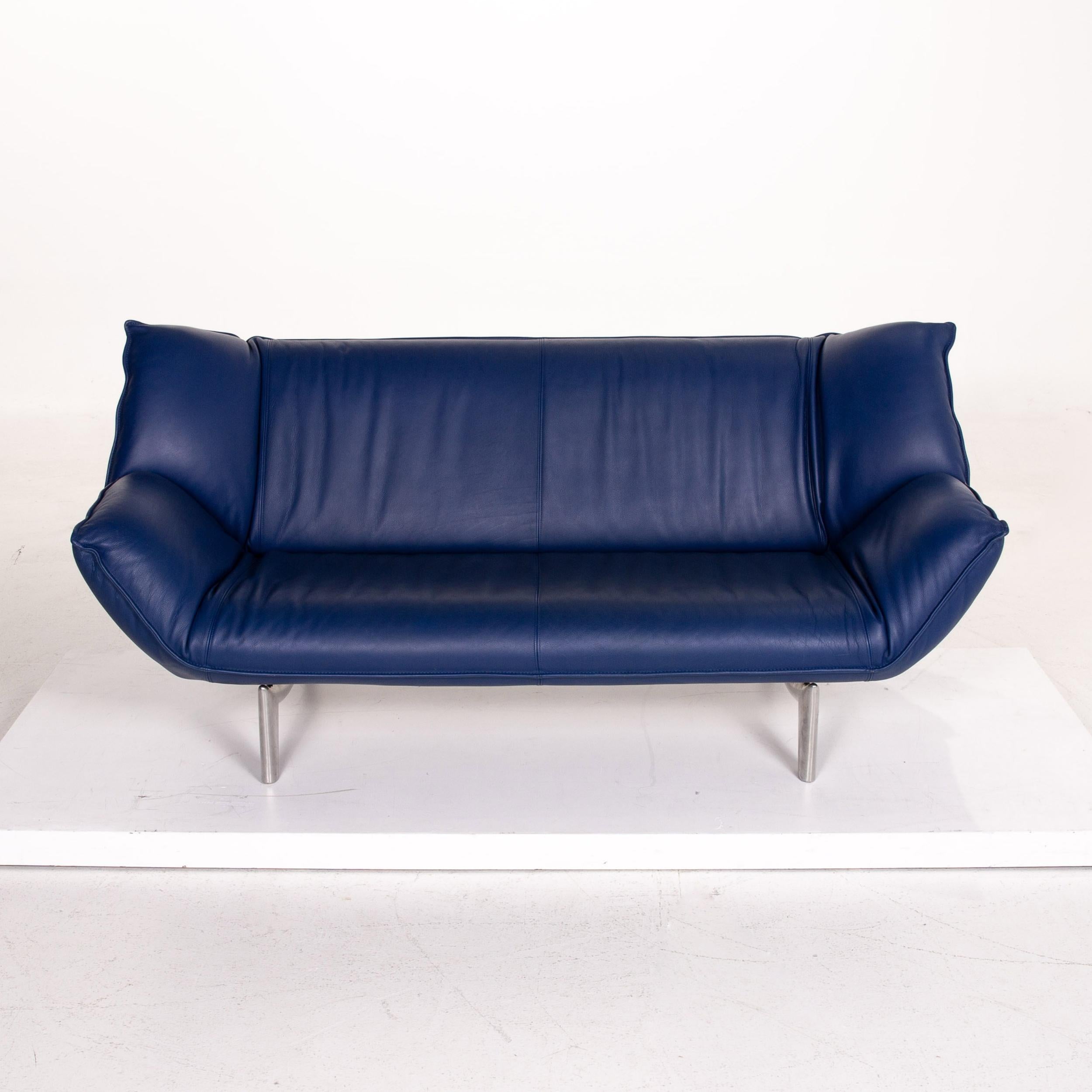 Leolux Tango Leather Sofa Set Blue Dark Blue 1 Three-Seat 1 Two-Seat For Sale 7