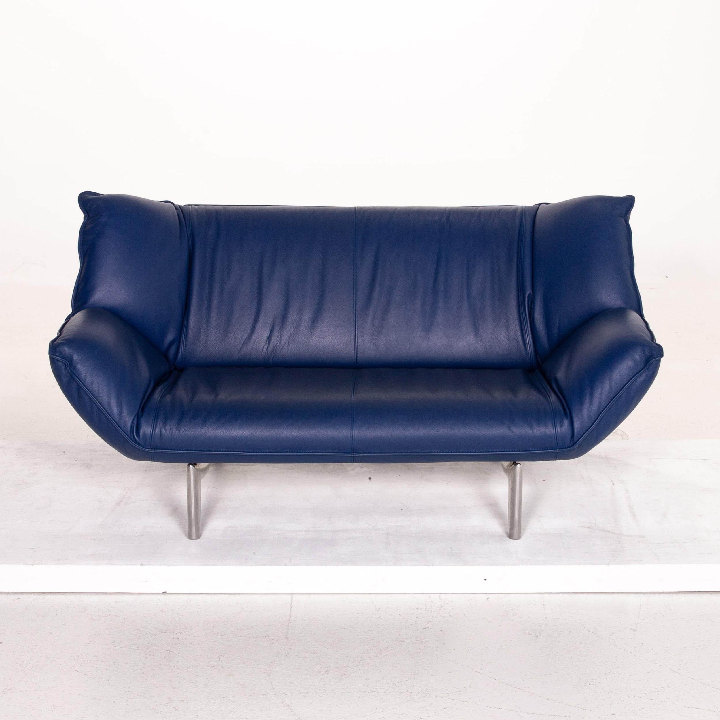 Leolux Tango Leather Sofa Set Blue Dark Blue 1 Three-Seat 1 Two-Seat For Sale 8