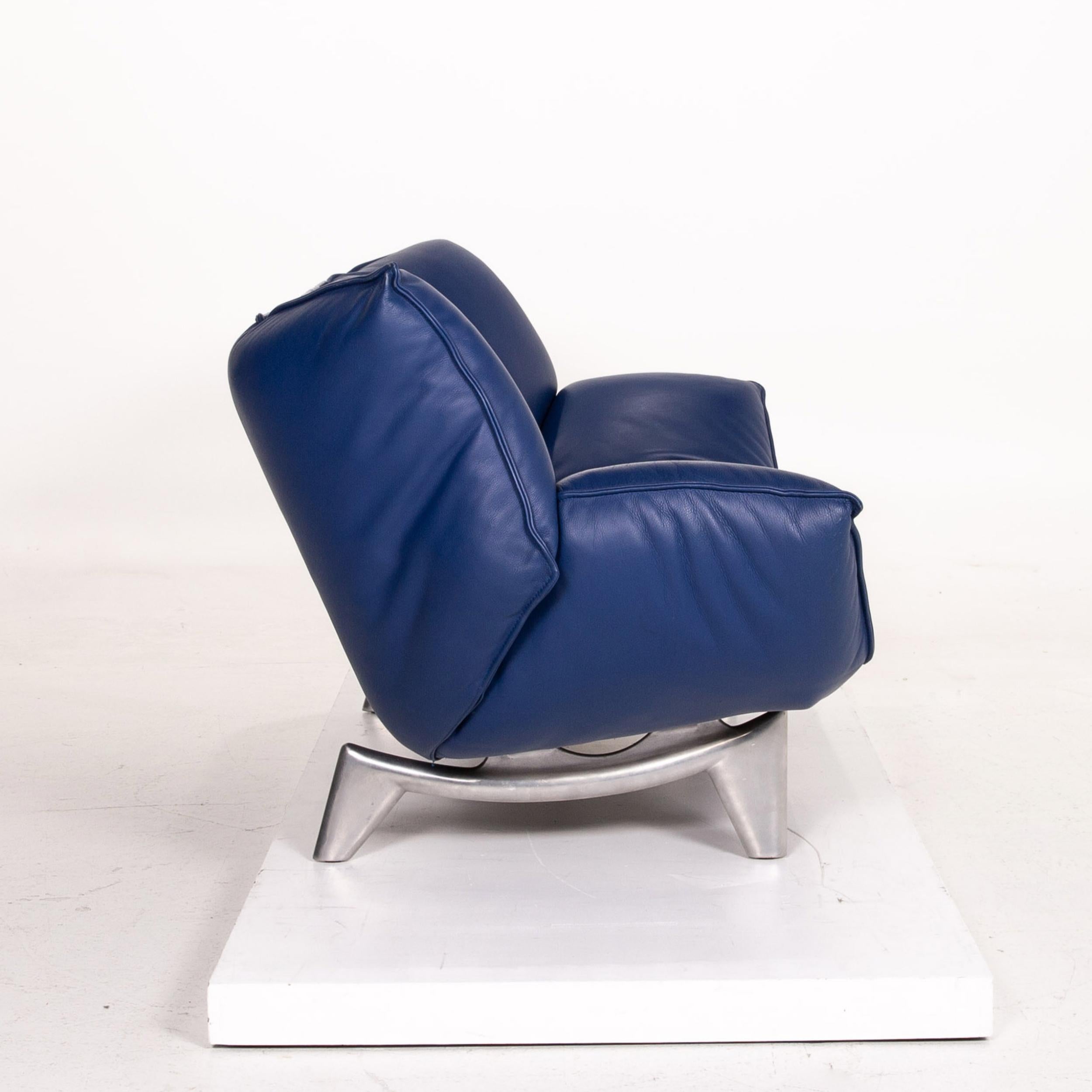 Leolux Tango Leather Sofa Set Blue Dark Blue 1 Three-Seat 1 Two-Seat For Sale 9