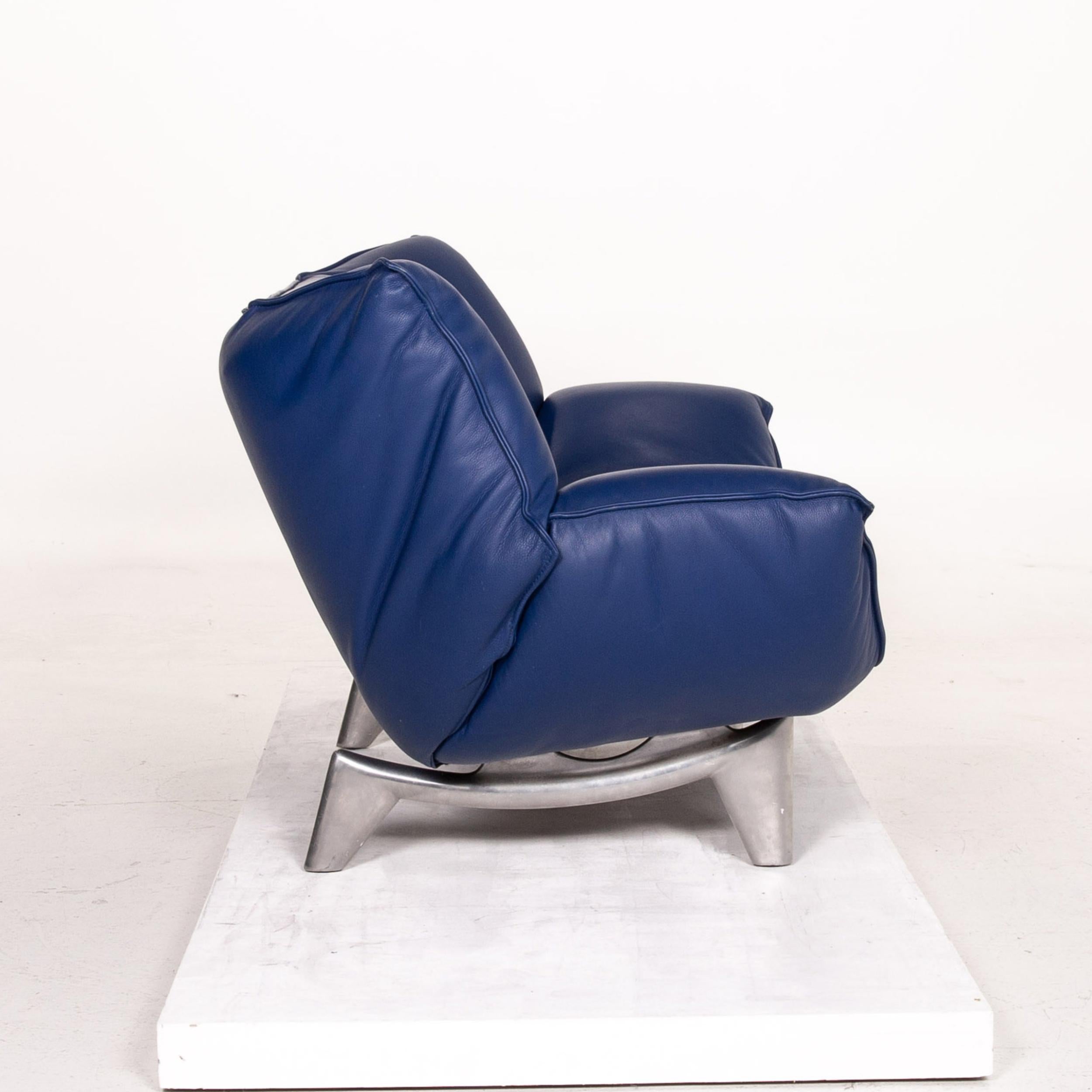 Leolux Tango Leather Sofa Set Blue Dark Blue 1 Three-Seat 1 Two-Seat For Sale 10