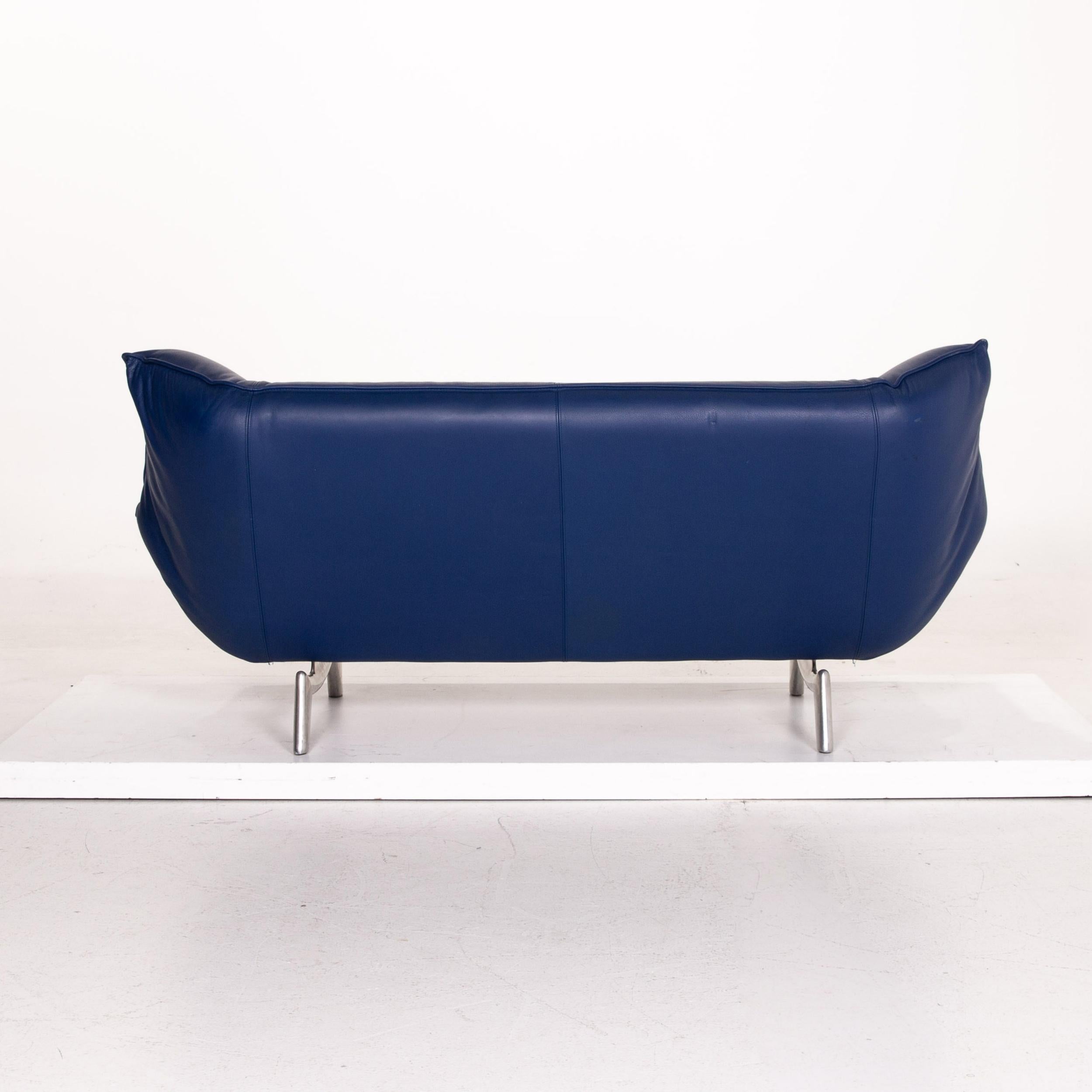 Leolux Tango Leather Sofa Set Blue Dark Blue 1 Three-Seat 1 Two-Seat For Sale 11