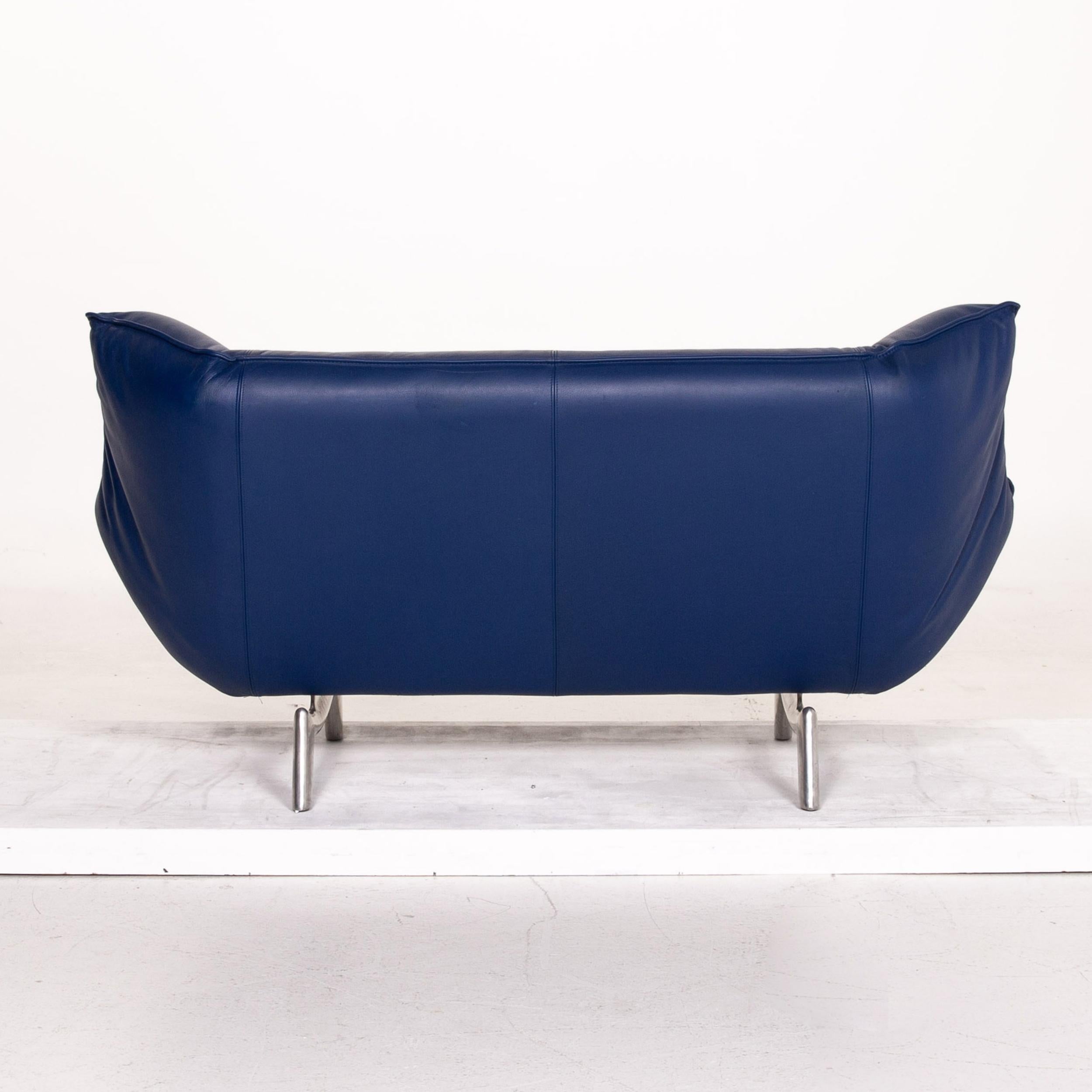 Leolux Tango Leather Sofa Set Blue Dark Blue 1 Three-Seat 1 Two-Seat For Sale 12