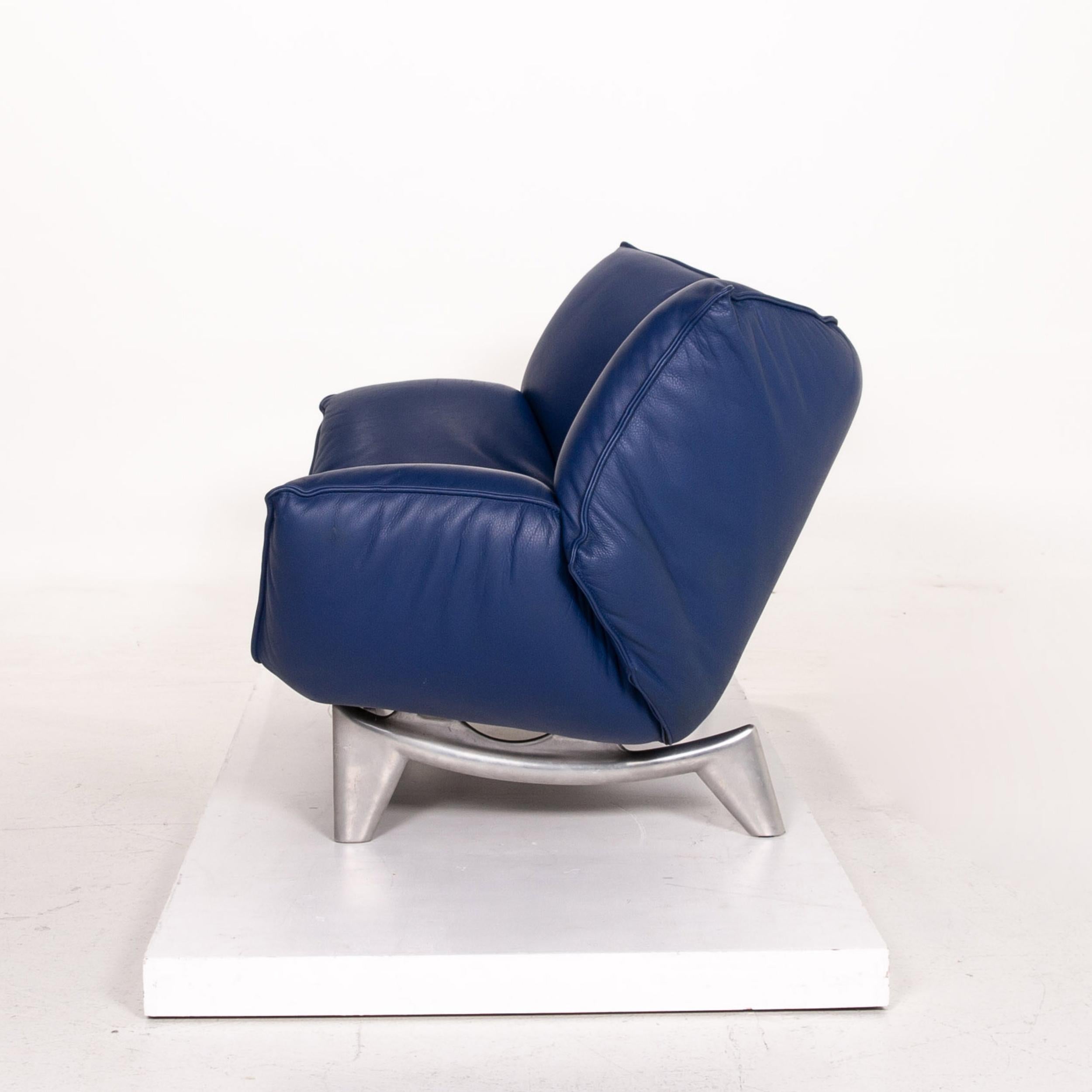 Leolux Tango Leather Sofa Set Blue Dark Blue 1 Three-Seat 1 Two-Seat For Sale 13