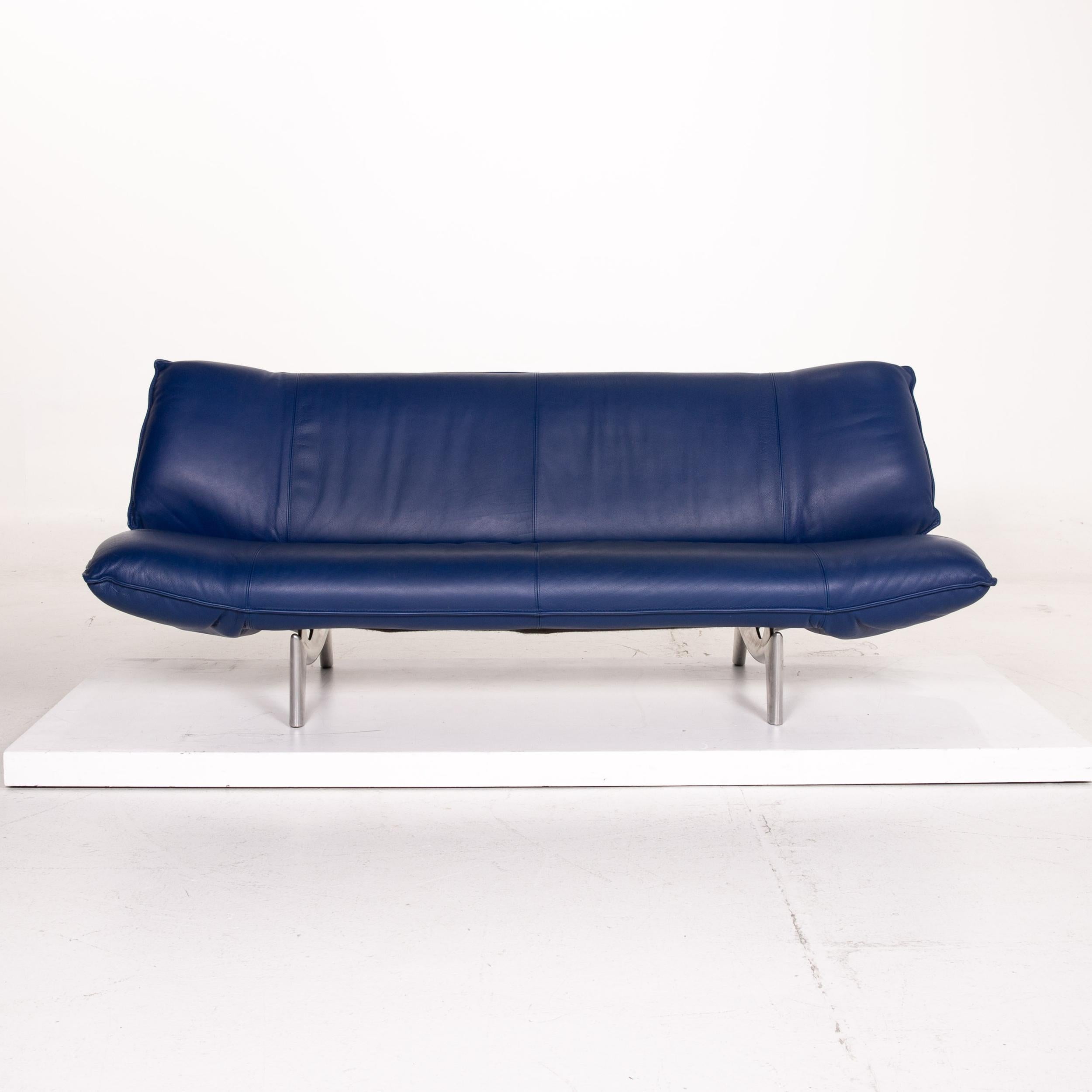 Dutch Leolux Tango Leather Sofa Set Blue Dark Blue 1 Three-Seat 1 Two-Seat For Sale