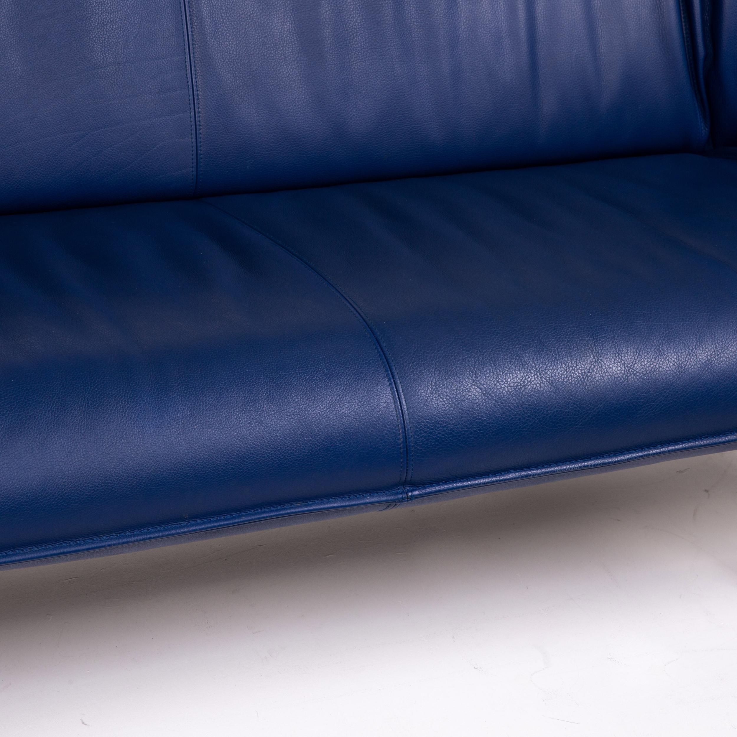 Contemporary Leolux Tango Leather Sofa Set Blue Dark Blue 1 Three-Seat 1 Two-Seat For Sale