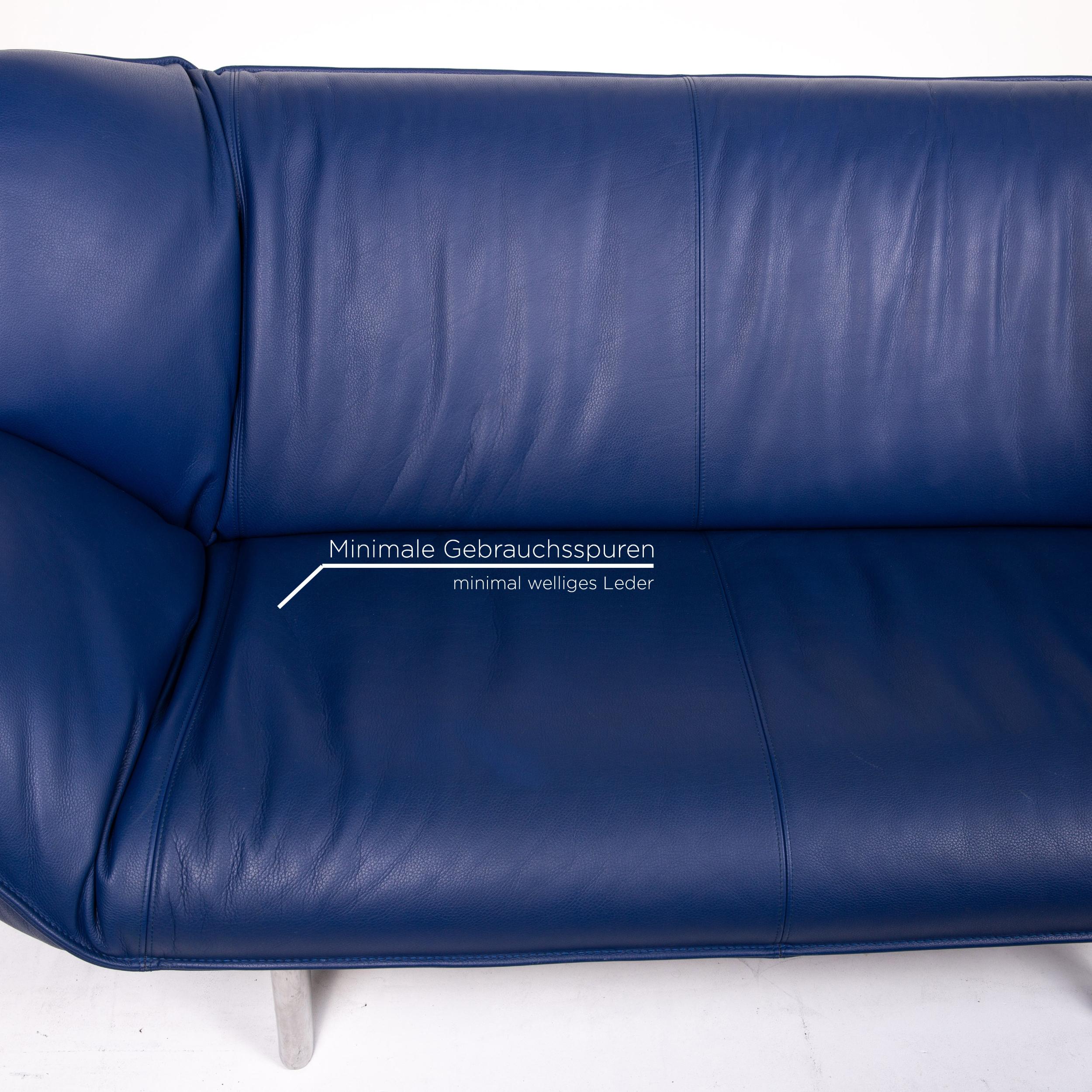 Leolux Tango Leather Sofa Set Blue Dark Blue 1 Three-Seat 1 Two-Seat For Sale 2