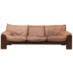 Leolux Three-Seat Buffalo Leather and Wenge Sofa