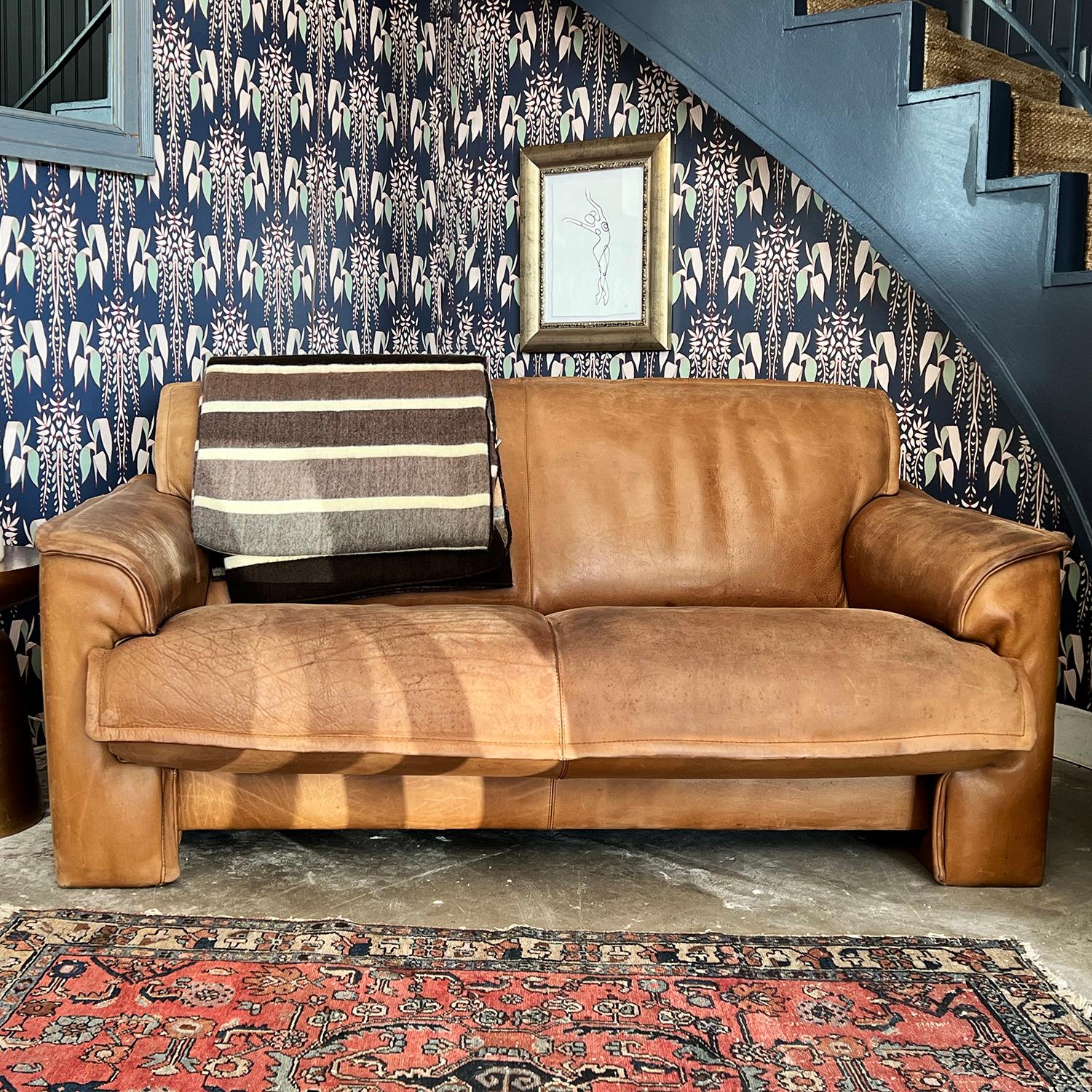 Dutch Leolux Vintage 2-Seat Loveseat in Buffalo Leather