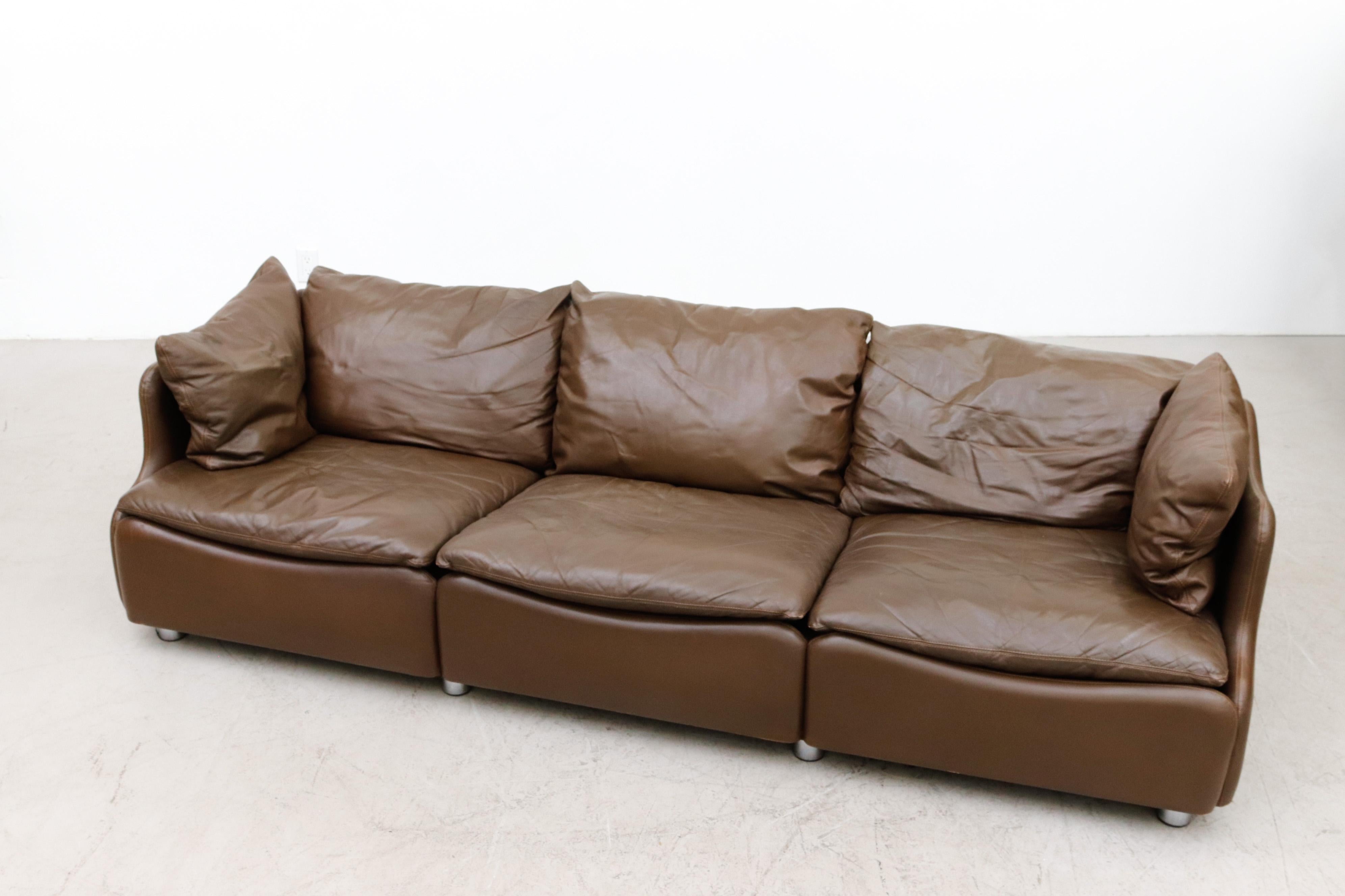 Late 20th Century Leolux Wave Frame Sofa in Brown Leather