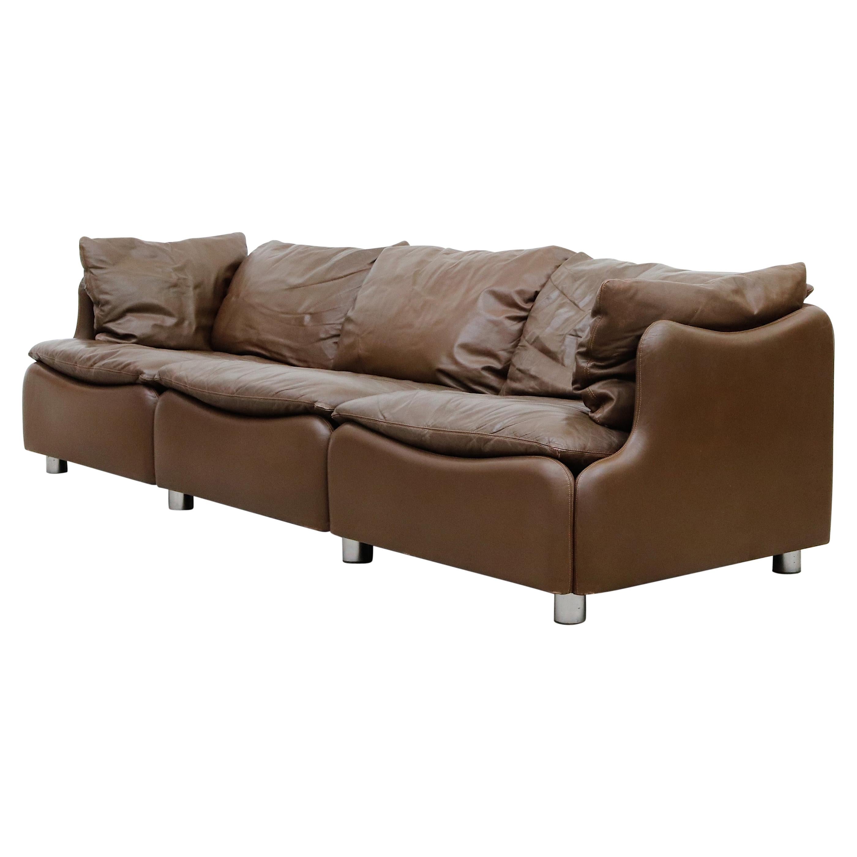 Leolux Wave Frame Sofa in Brown Leather
