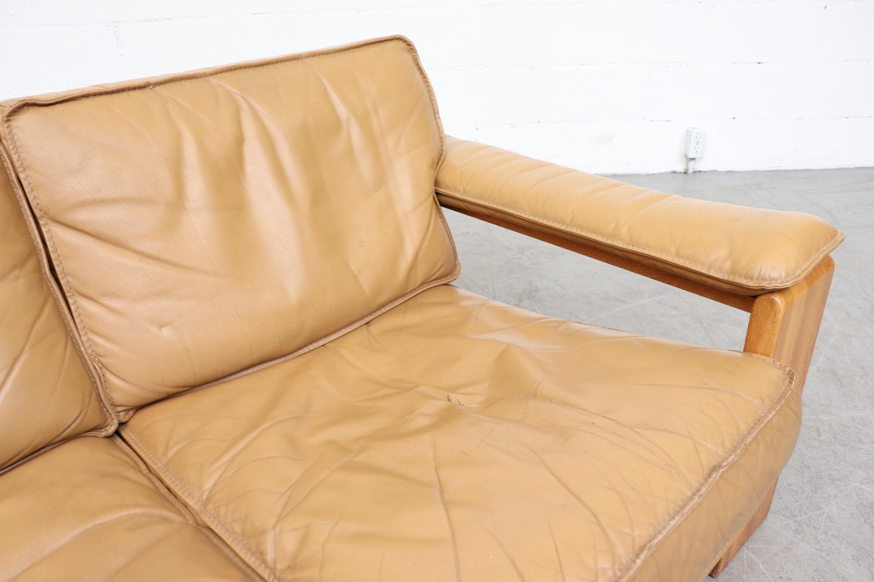 Mid-Century Modern Leolux Wood Framed Leather Loveseat