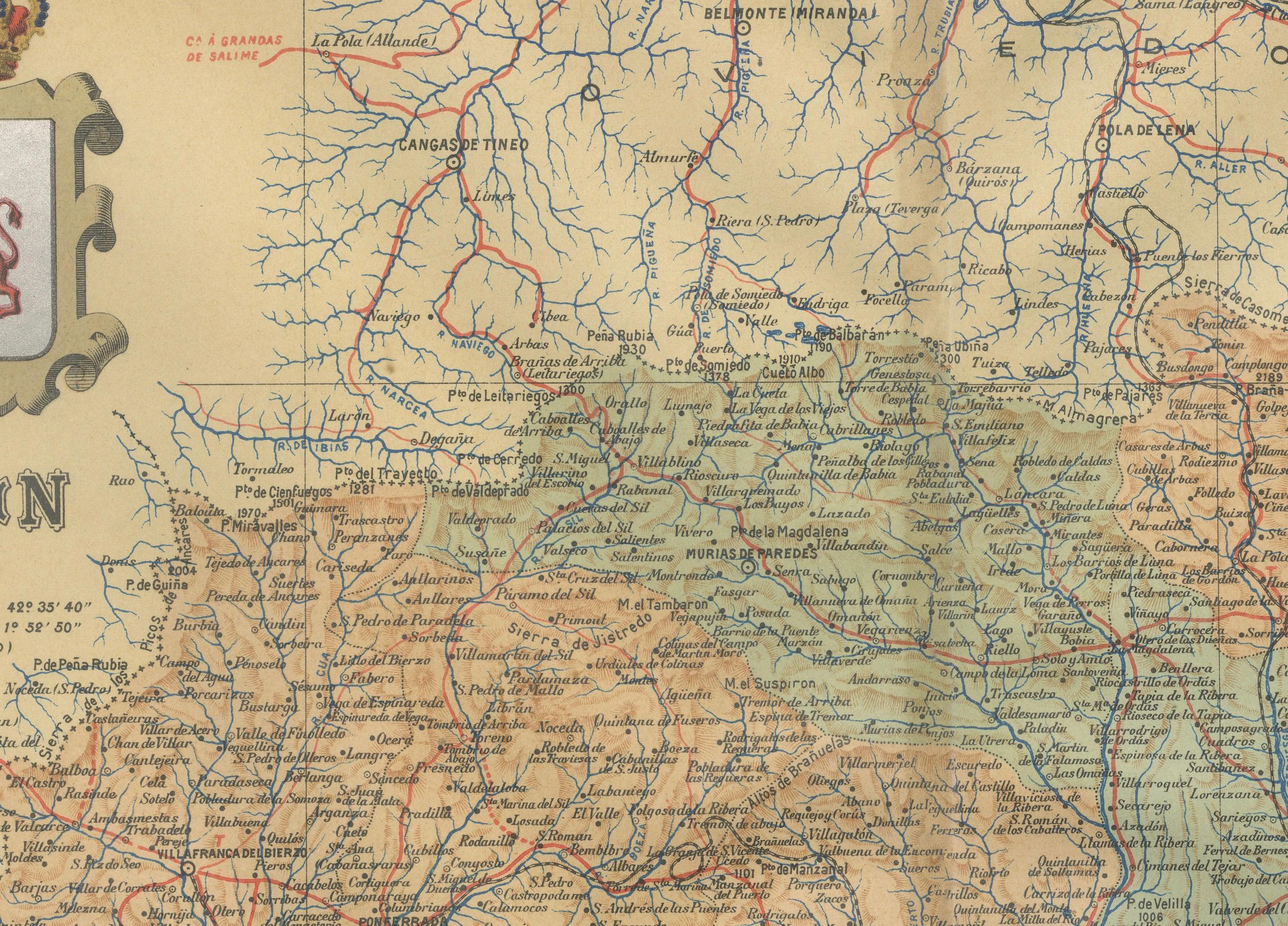 León 1903: A Cartographic Detailing of Castilla y León's Mountainous Province In Good Condition For Sale In Langweer, NL