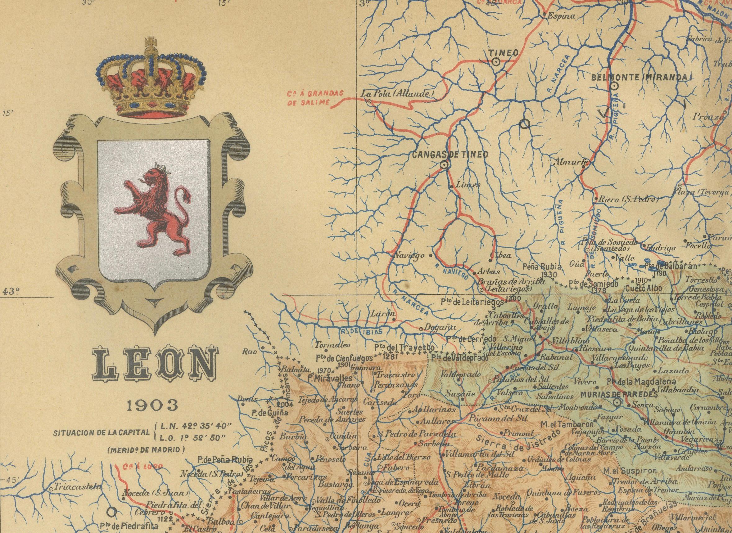 León 1903: A Cartographic Detailing of Castilla y León's Mountainous Province For Sale 1
