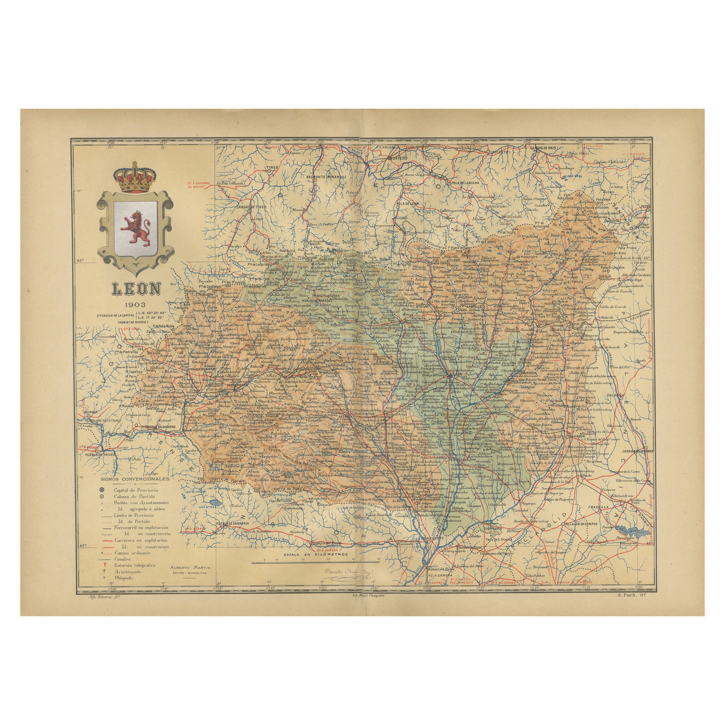 León 1903 : Un détail cartographique de la province montagneuse de Castilla y León