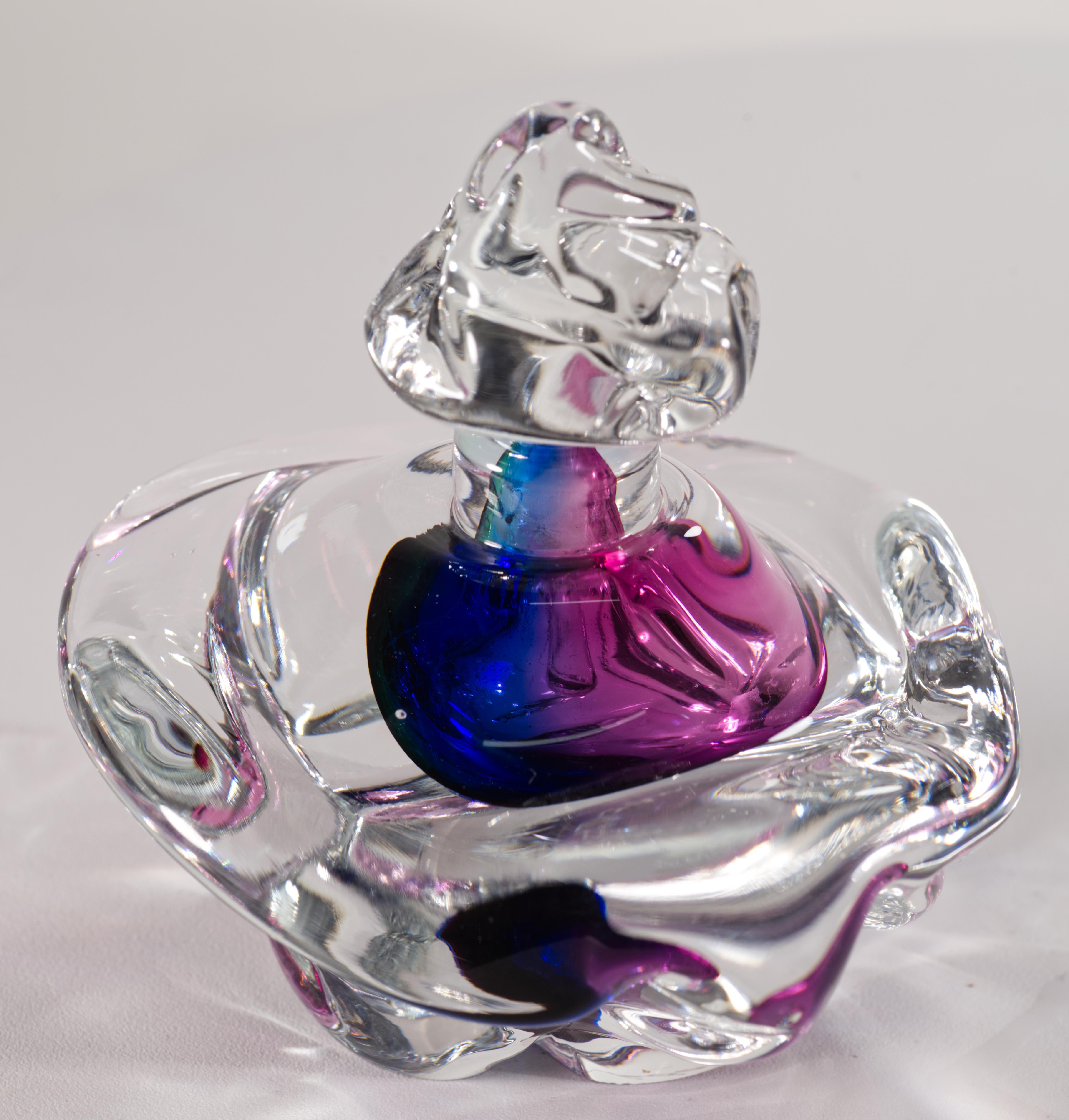 Leon Applebaum Sommerso Perfume Bottle, American Studio Art Glass 1980s 2