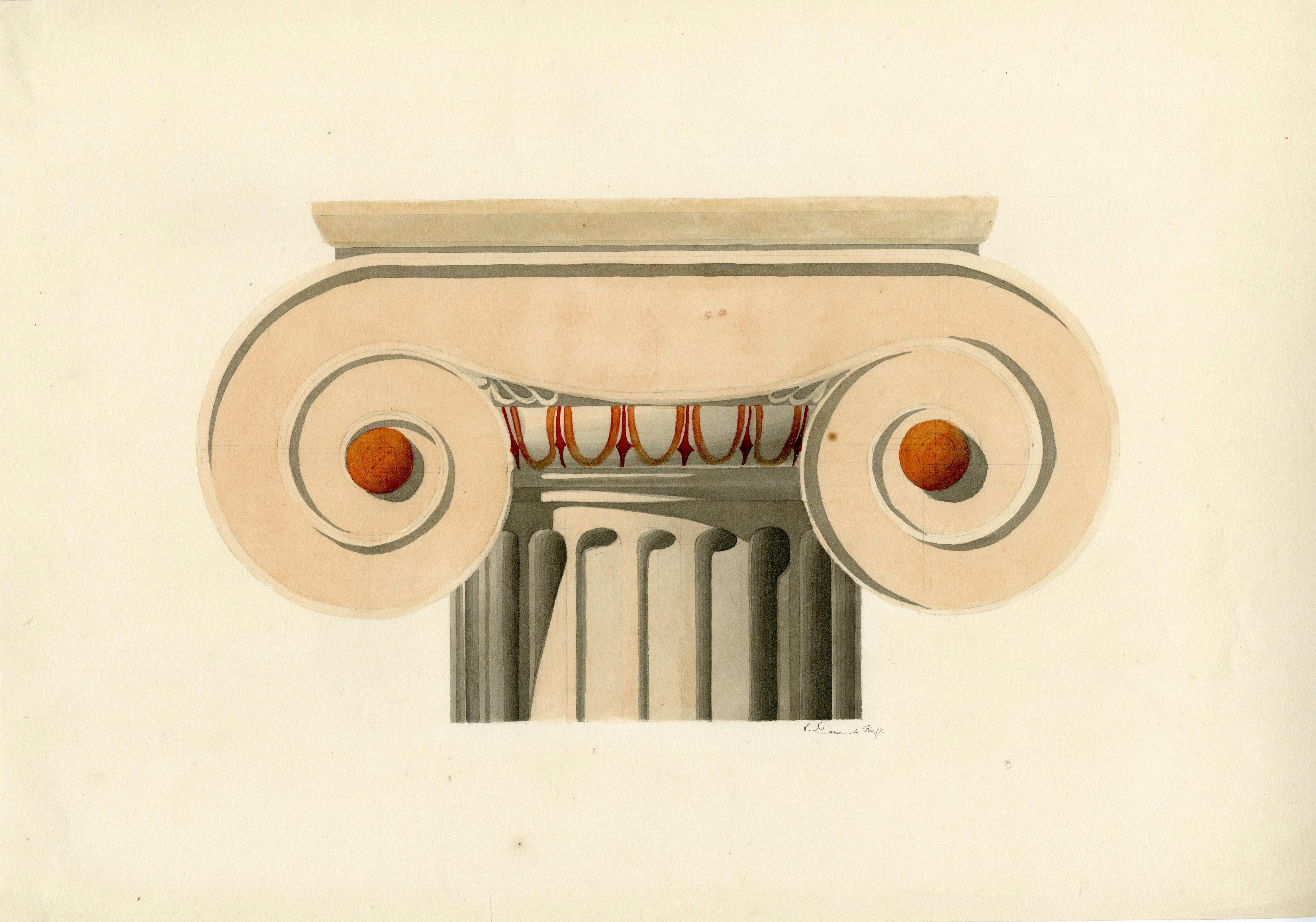 Ionic Column Capital - White Interior Painting by Leon-Armand Daru