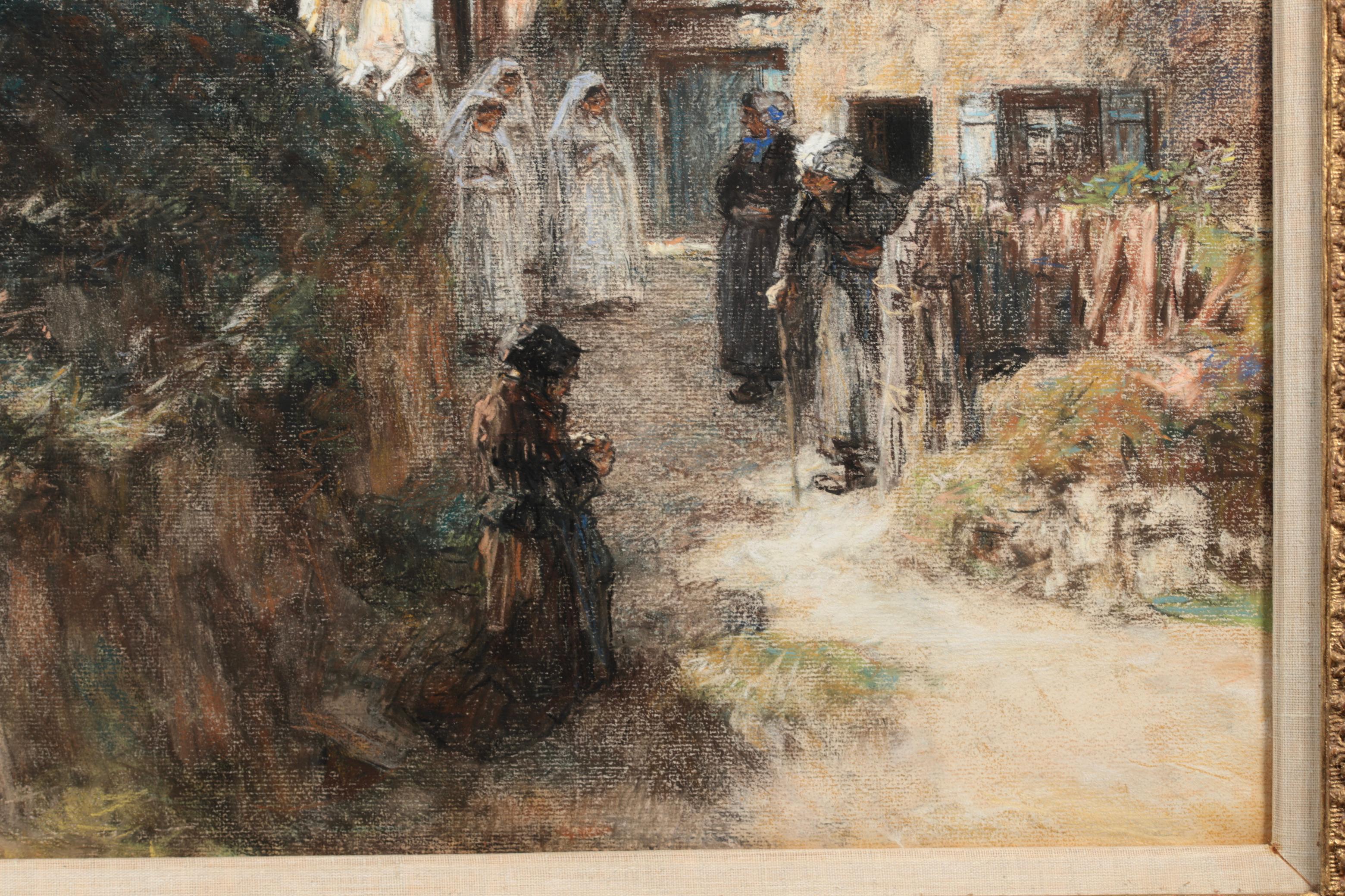 First Communion - Barbizon Figurative Pastel Painting by Leon Augustin Lhermitte 1