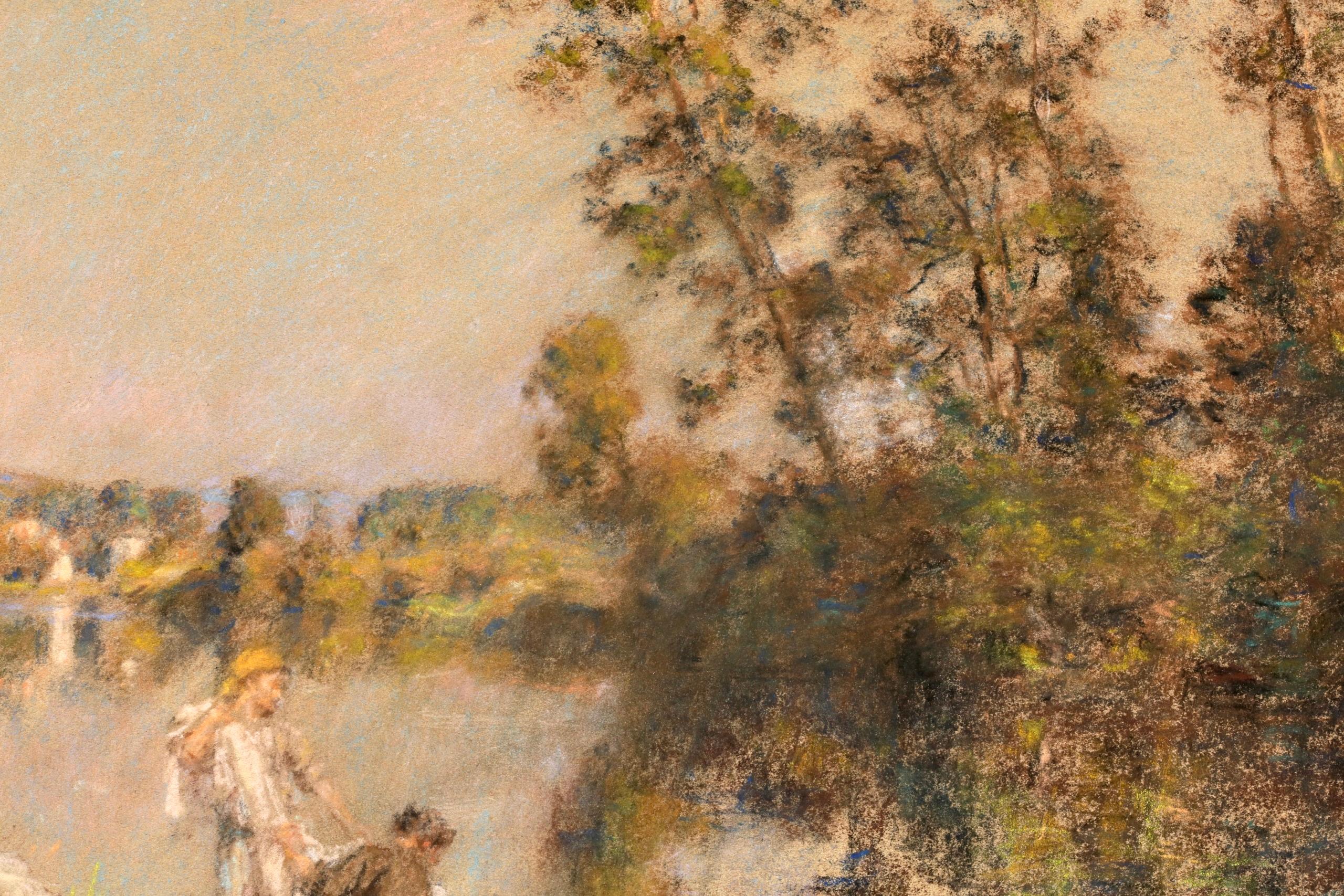 Lavandieres a la Marne d'apres midi - Pastello figurativo di Barbizon - Leon Lhermitte in vendita 5