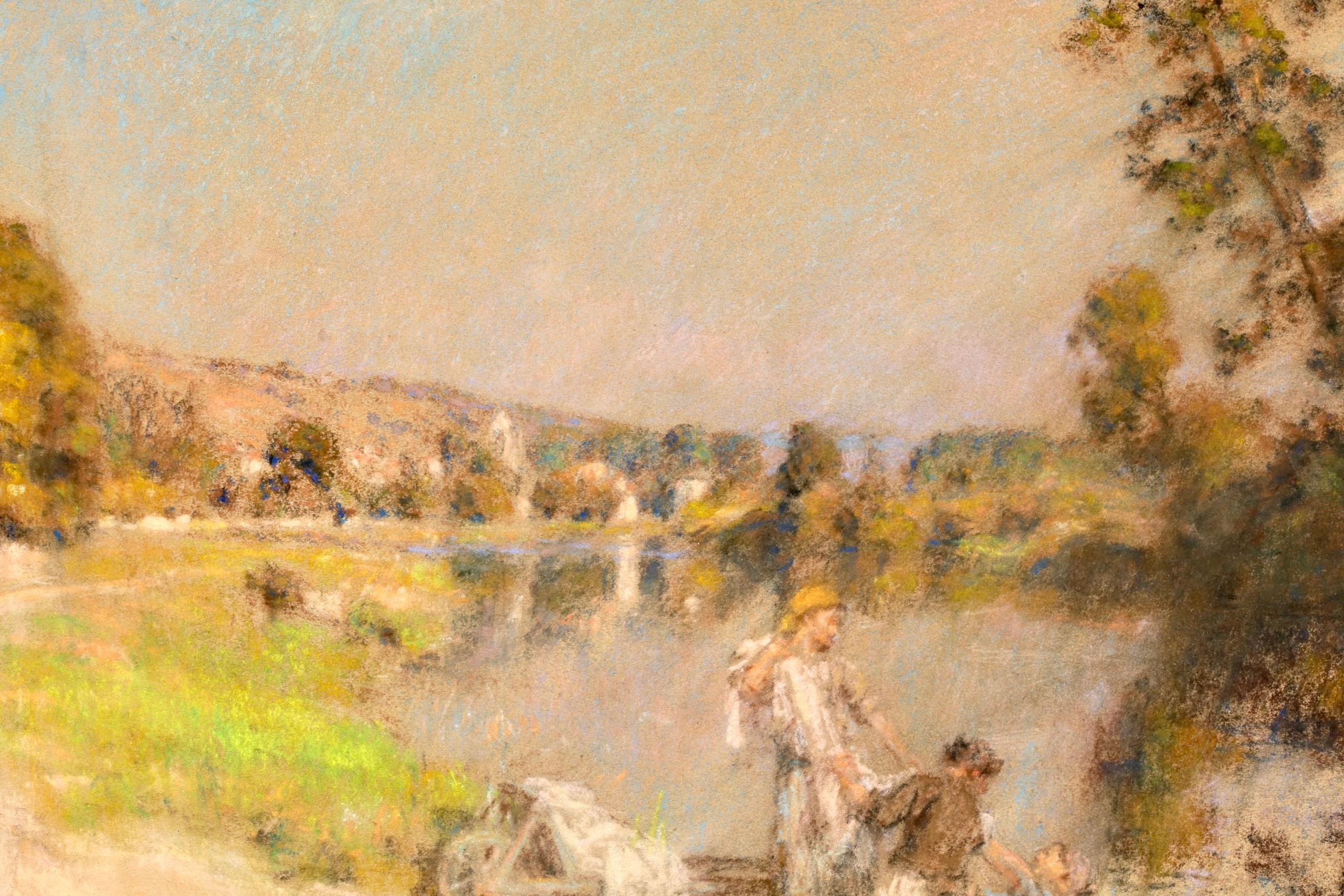 Lavandieres a la Marne d'apres midi - Pastello figurativo di Barbizon - Leon Lhermitte in vendita 6