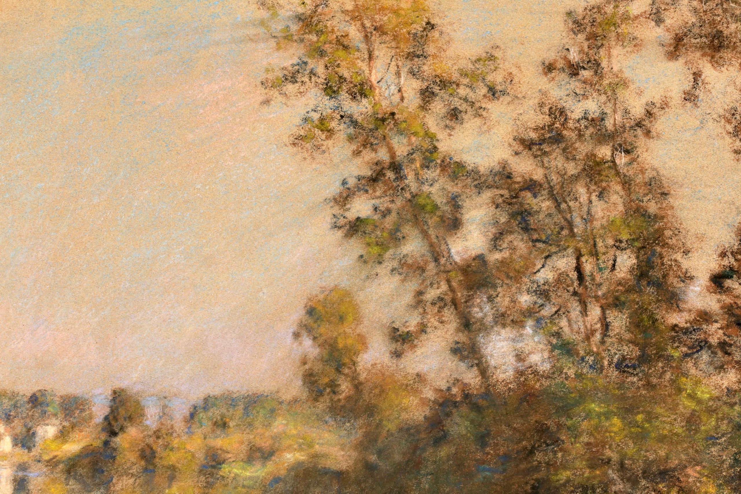 Lavandieres a la Marne d'apres midi - Pastello figurativo di Barbizon - Leon Lhermitte - Painting Scuola di Barbizon di Léon Augustin Lhermitte