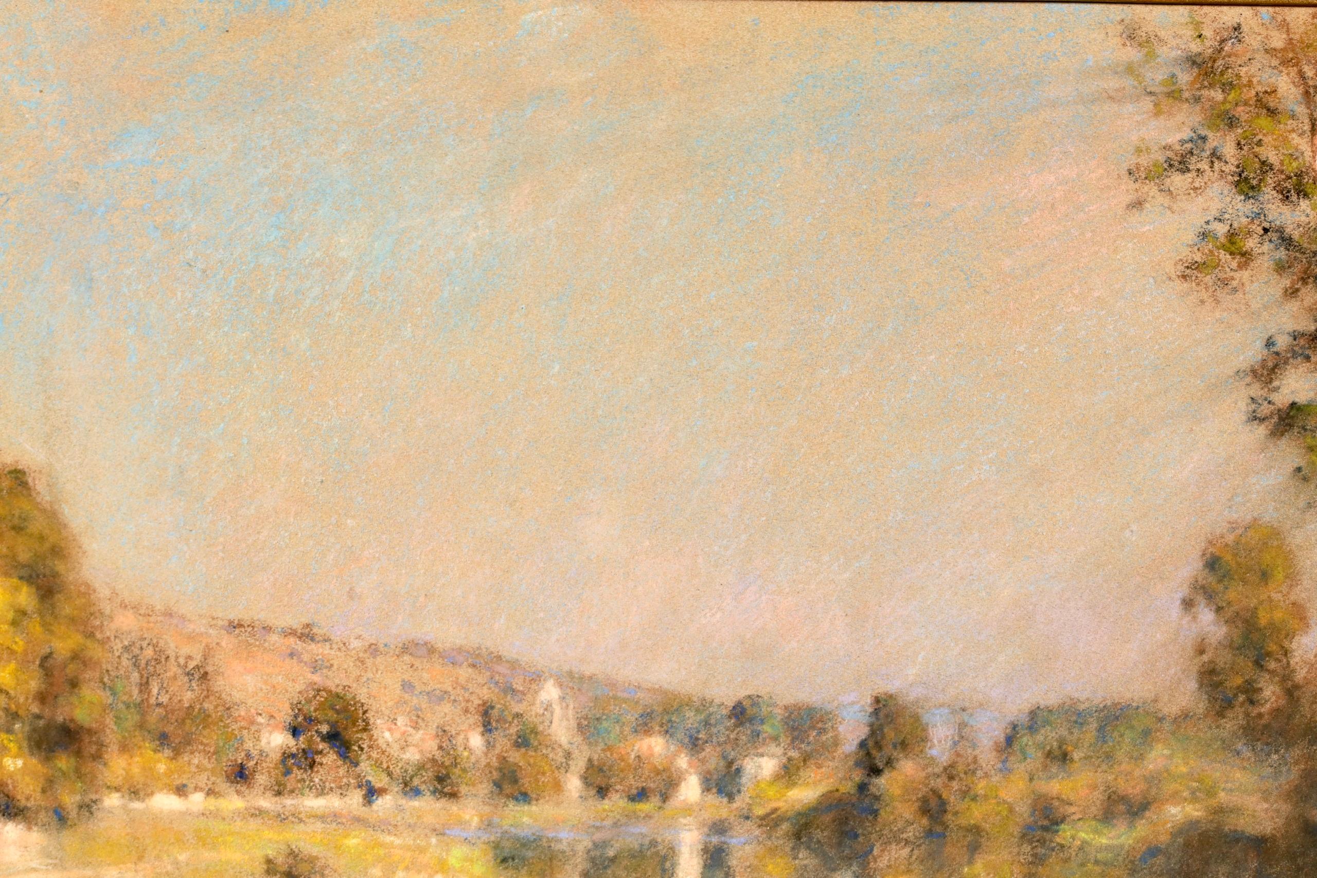 Lavandieres a la Marne d'apres midi - Pastello figurativo di Barbizon - Leon Lhermitte - Figurative Painting Marrone di Léon Augustin Lhermitte