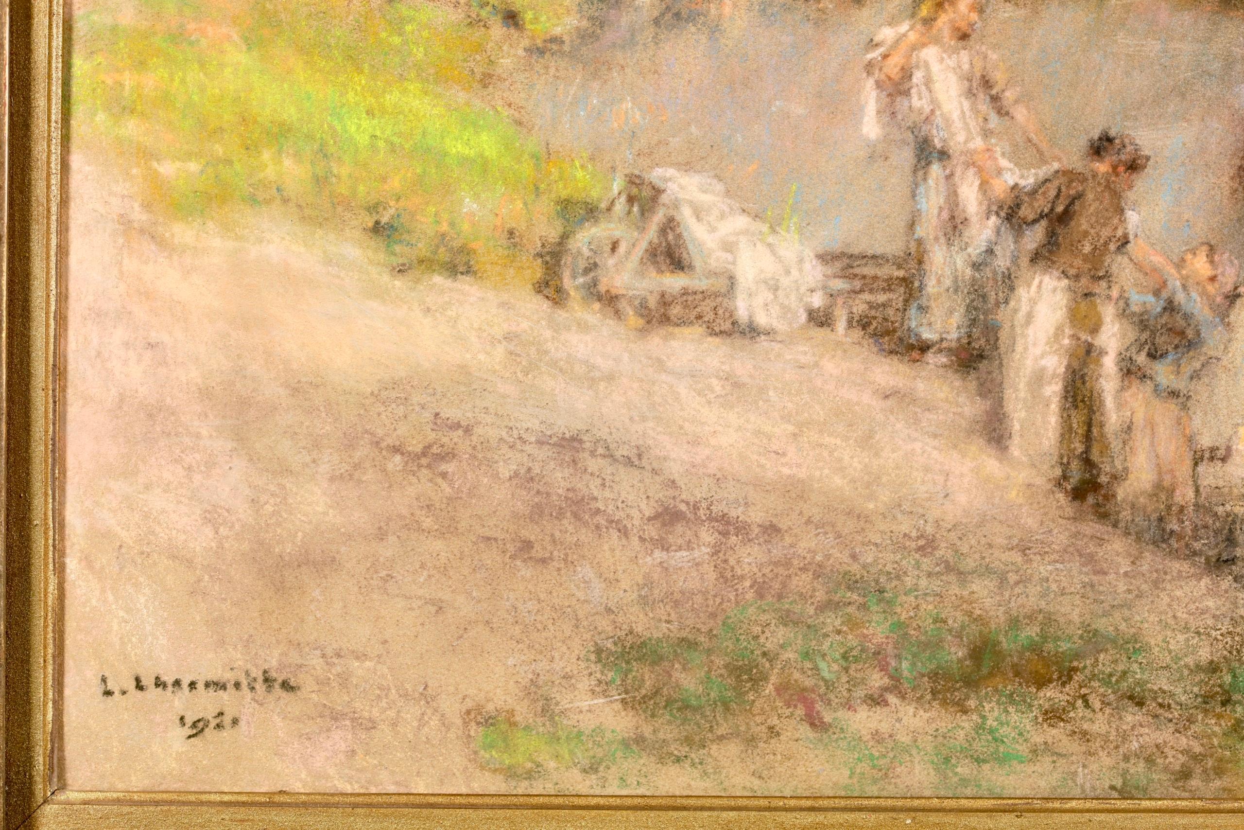 Lavandieres a la Marne d'apres midi - Pastello figurativo di Barbizon - Leon Lhermitte in vendita 2