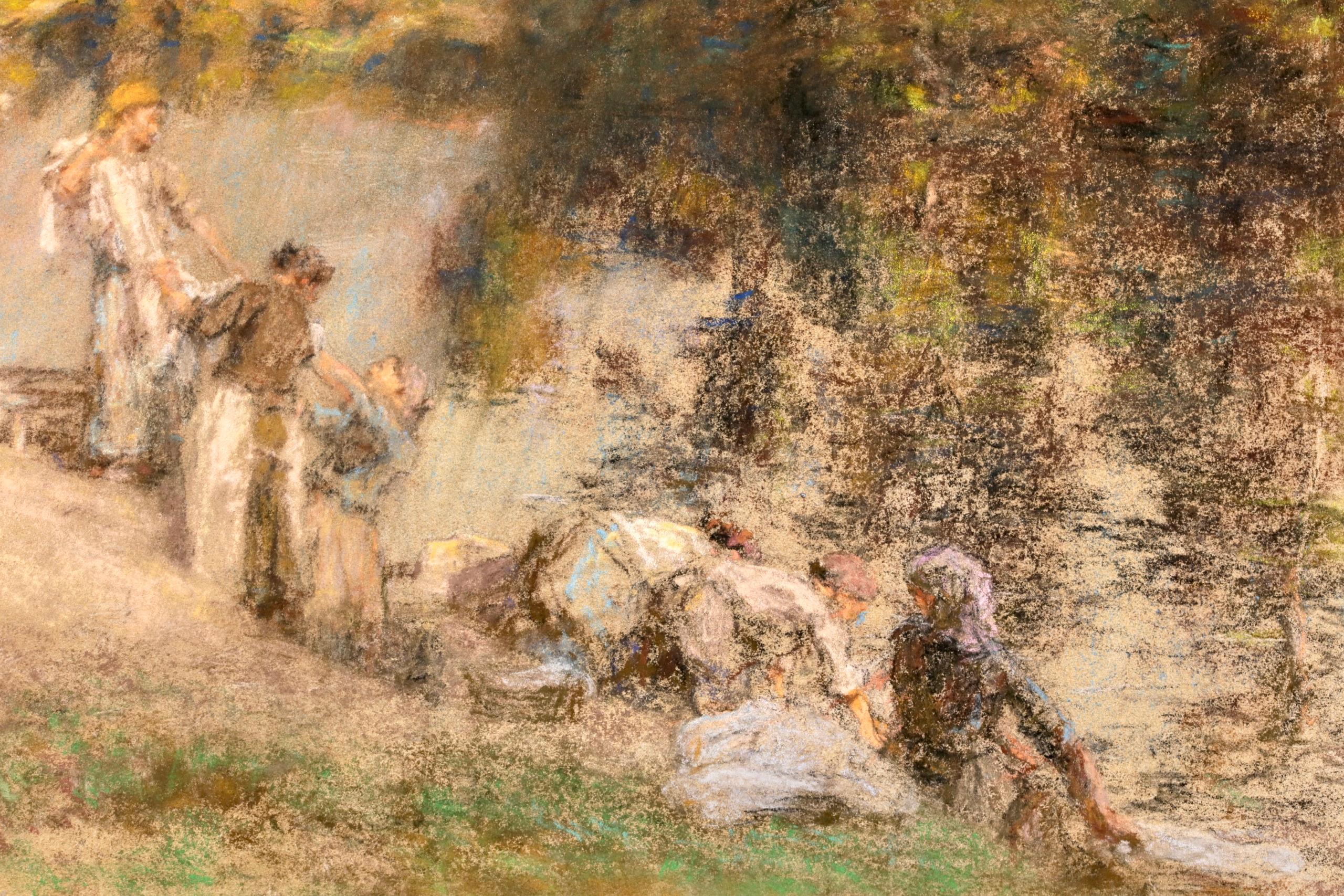 Lavandieres a la Marne d'apres midi - Pastello figurativo di Barbizon - Leon Lhermitte in vendita 3