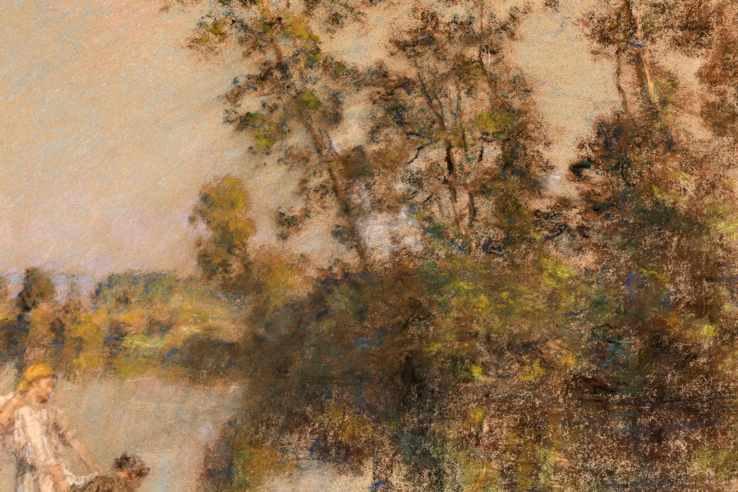 Lavandieres a la Marne d'apres midi - Pastello figurativo di Barbizon - Leon Lhermitte in vendita 4