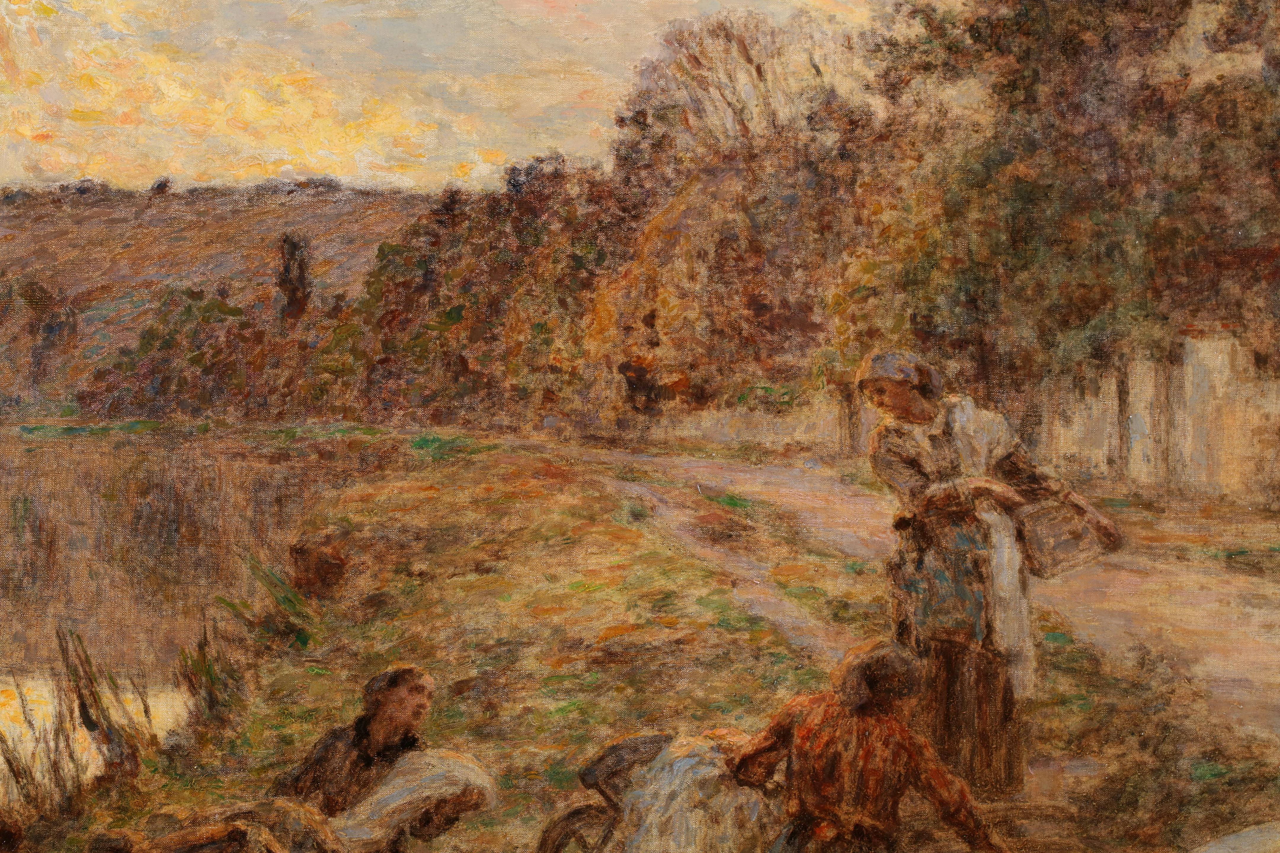 Lavandieres - Paesaggio figurativo di Barbizon Pastello di Leon Lhermitte in vendita 5