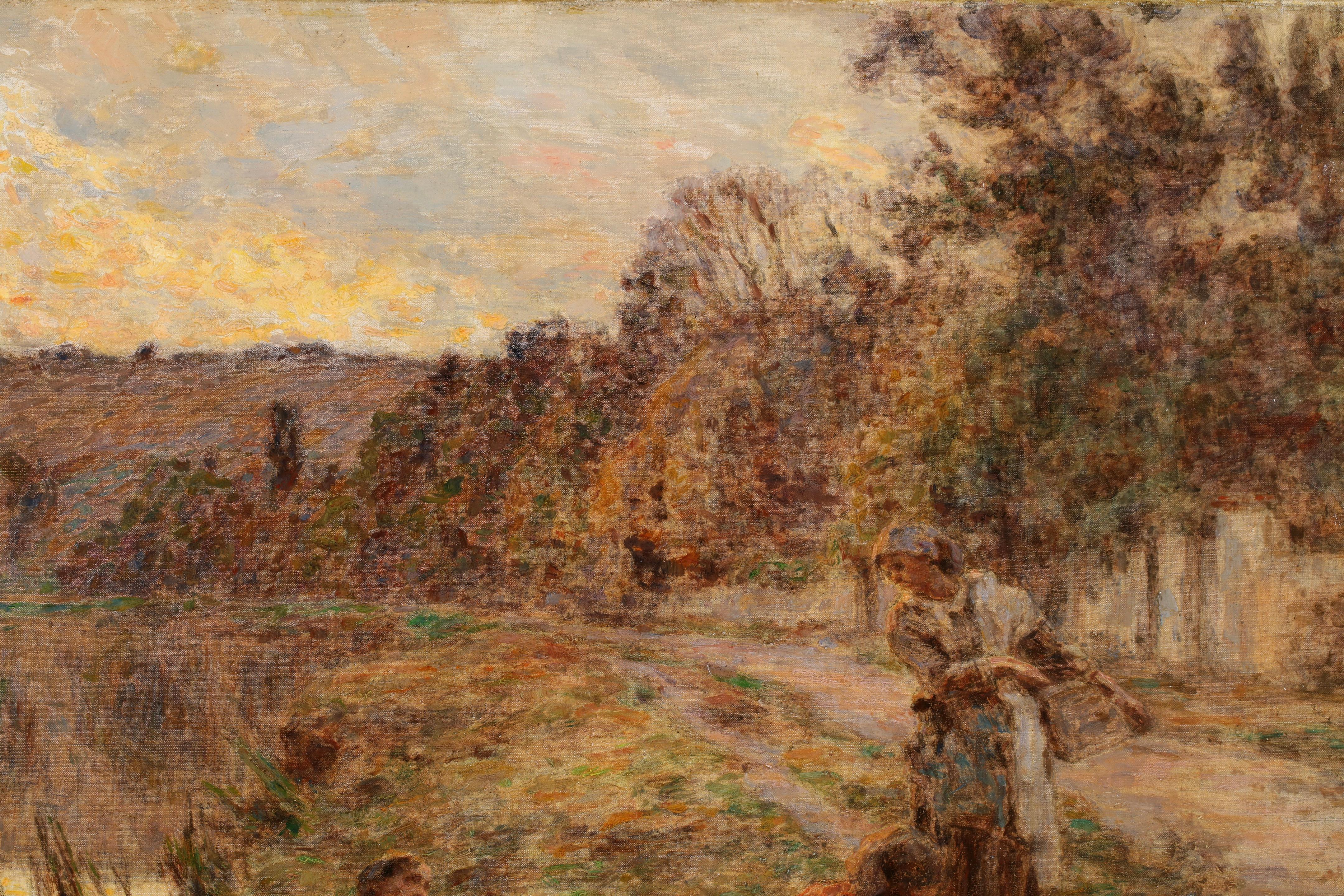 Lavandieres - Paesaggio figurativo di Barbizon Pastello di Leon Lhermitte in vendita 6
