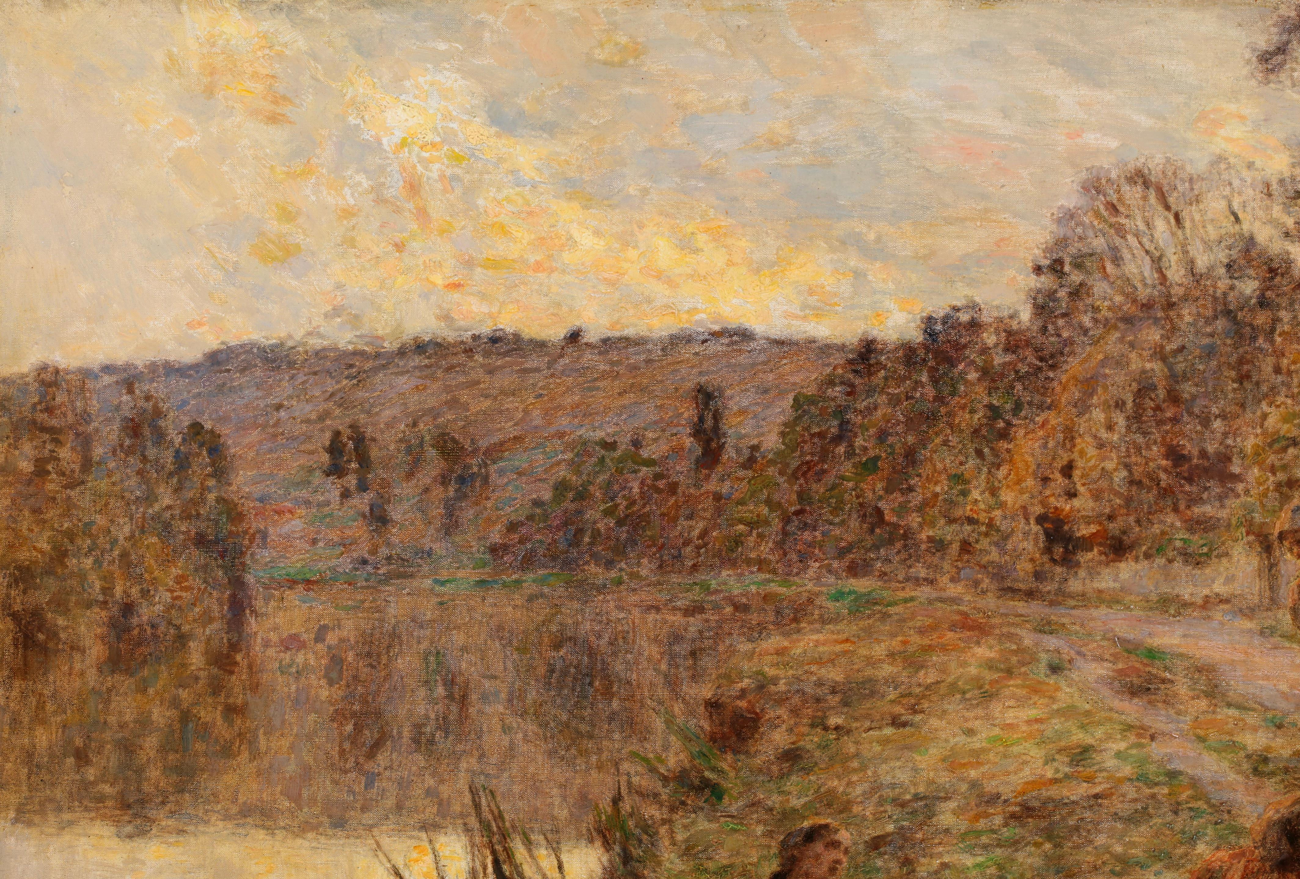Lavandieres - Paesaggio figurativo di Barbizon Pastello di Leon Lhermitte in vendita 7