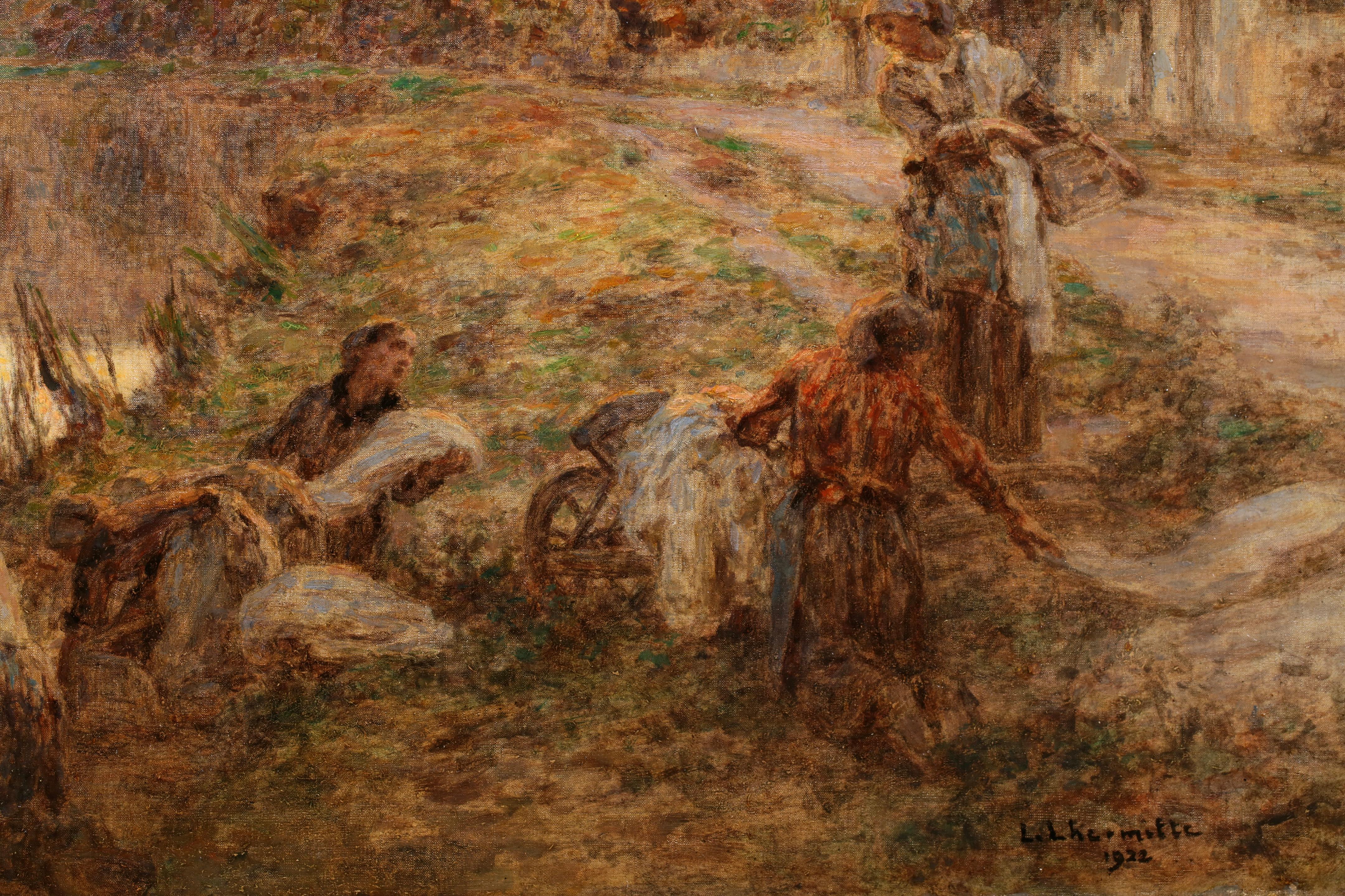 Lavandieres - Paesaggio figurativo di Barbizon Pastello di Leon Lhermitte in vendita 4