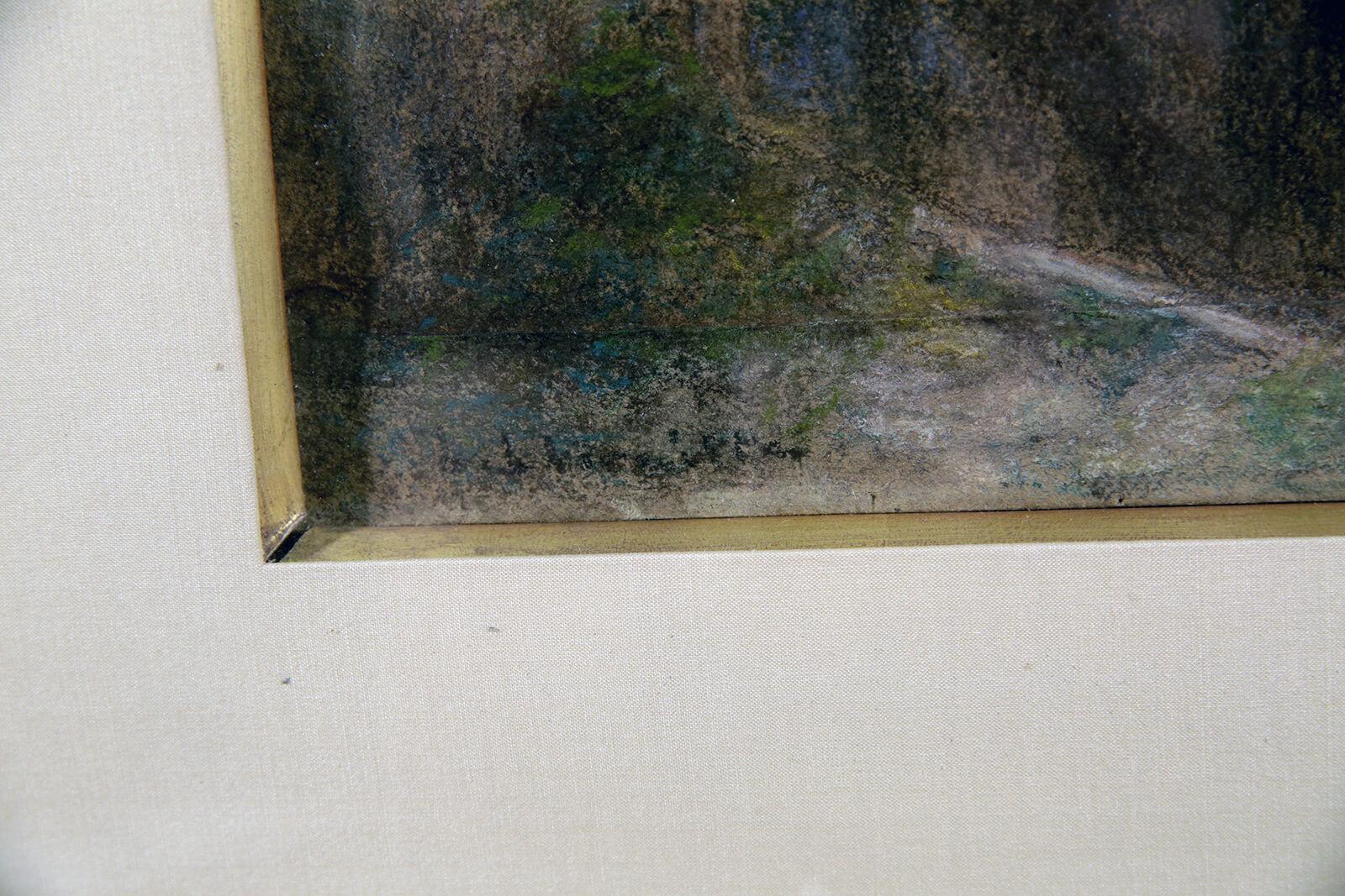 « Le Petit Pont Au Bourget »  Peinture au pastel d'un paysage français du 19e siècle en vente 3