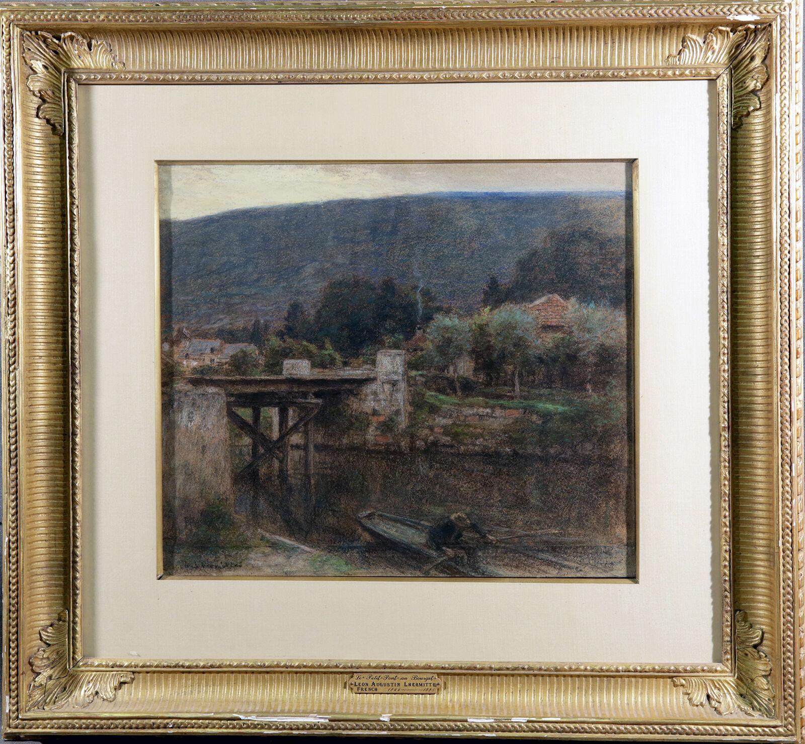 Léon Augustin Lhermitte Landscape Painting - "Le Petit Pont Au Bourget"  19th Century French Landscape Pastel Painting